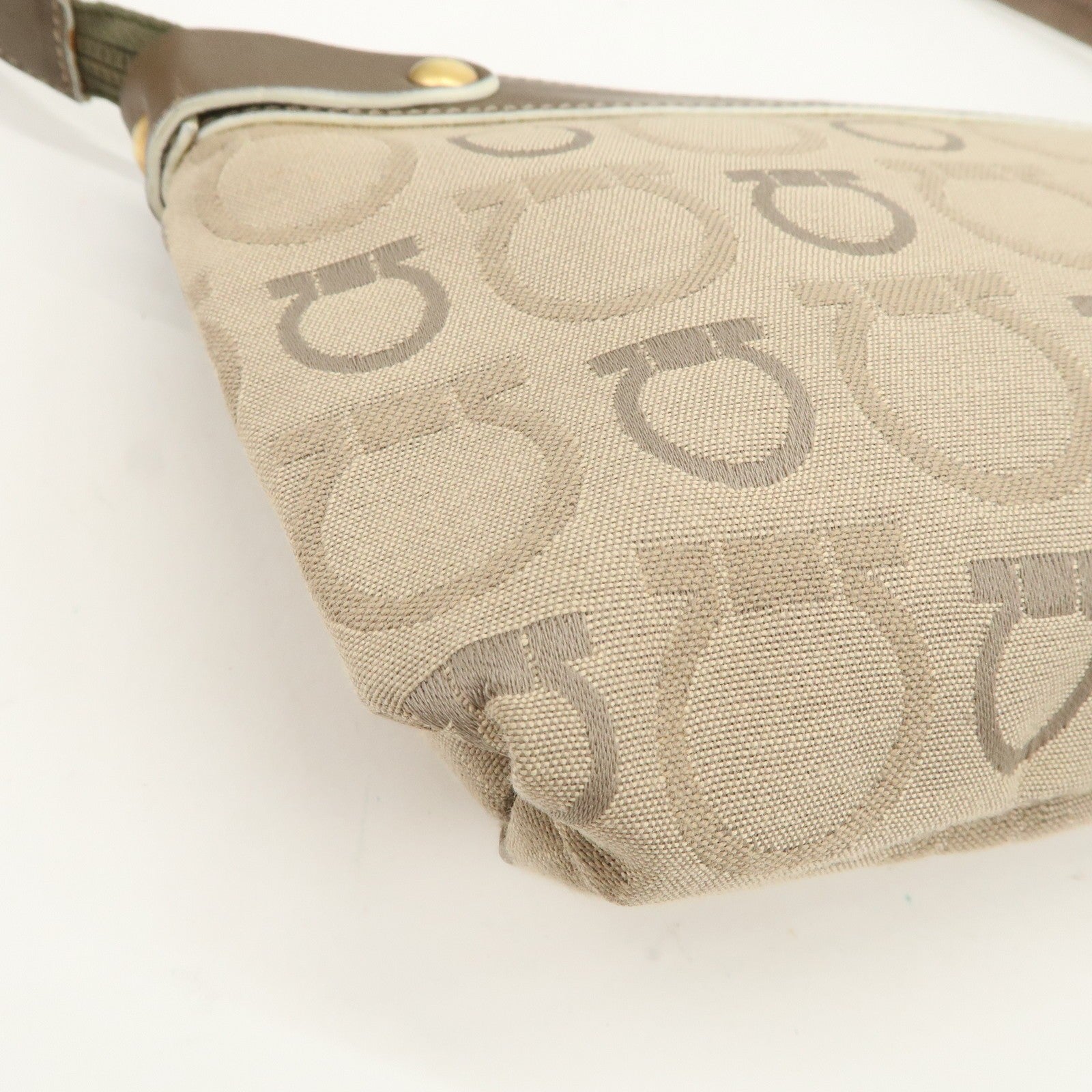 Ferragamo Gancini Shoulder Hand Bag - Beige Brown, Canvas Leather