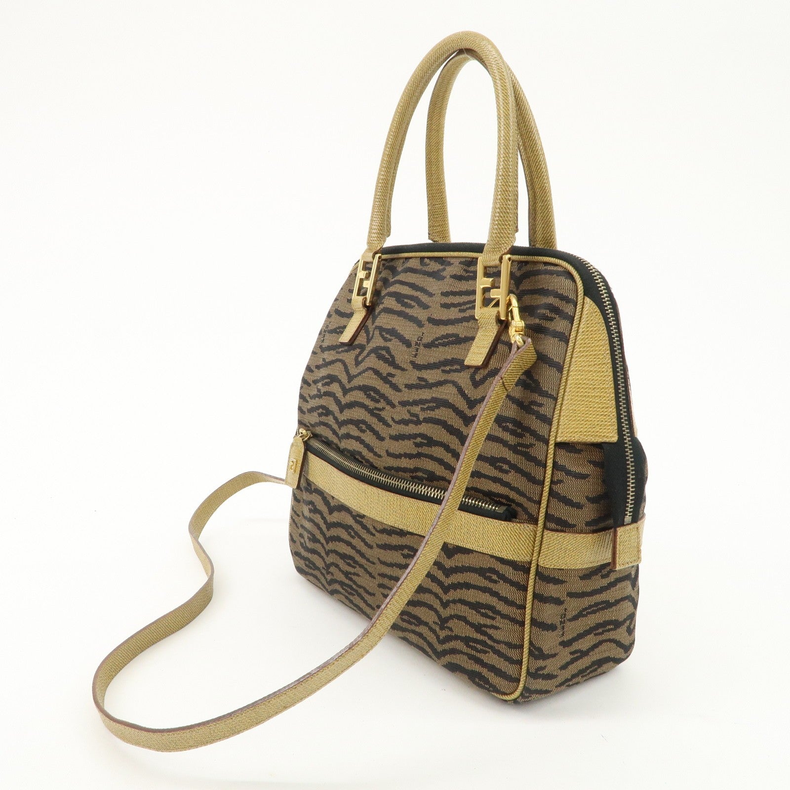 Fendi 2Way Hand Bag - Zebra Print Black Brown, Leather Canvas