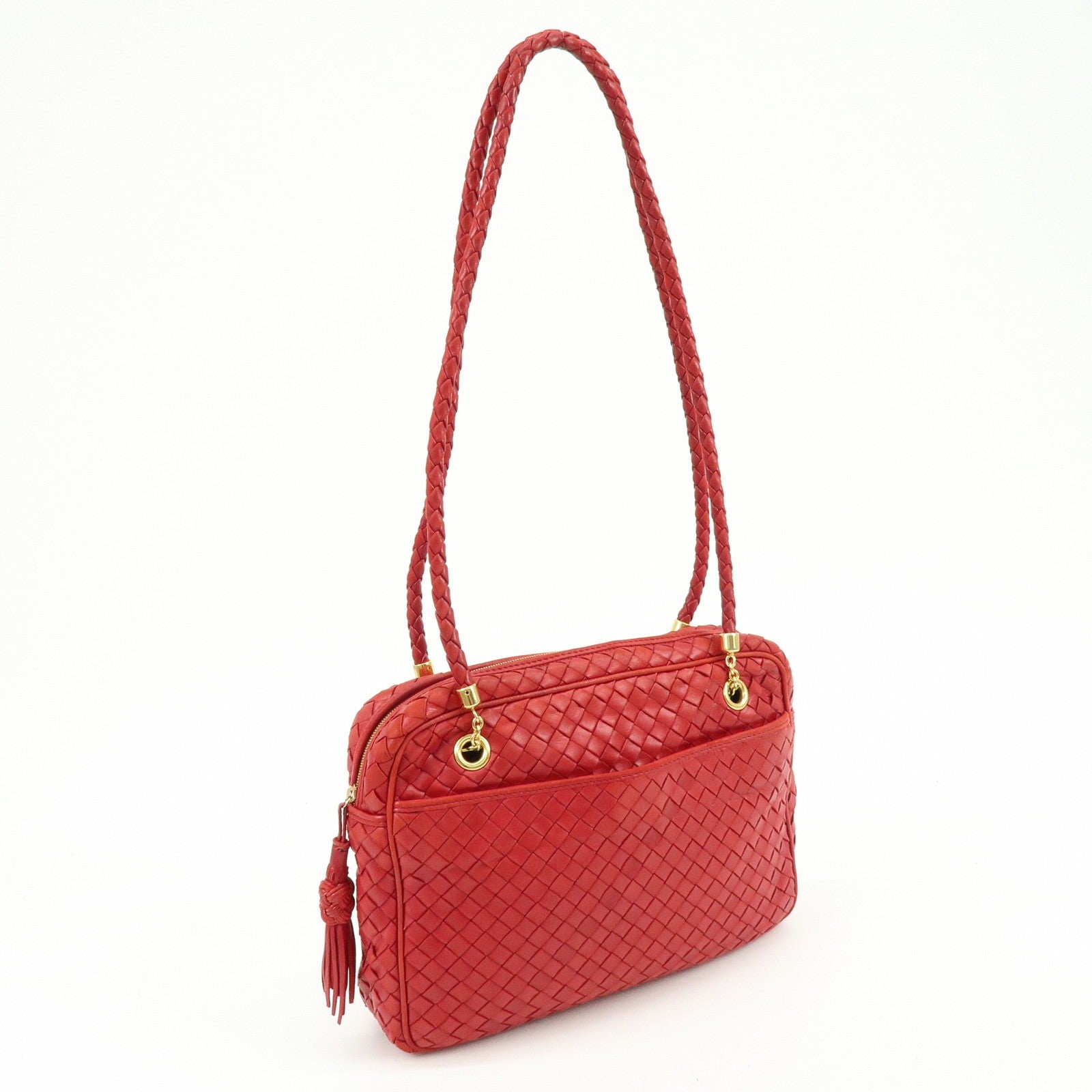 Bottega Veneta Intrecciato Shoulder Bag - Red, Leather
