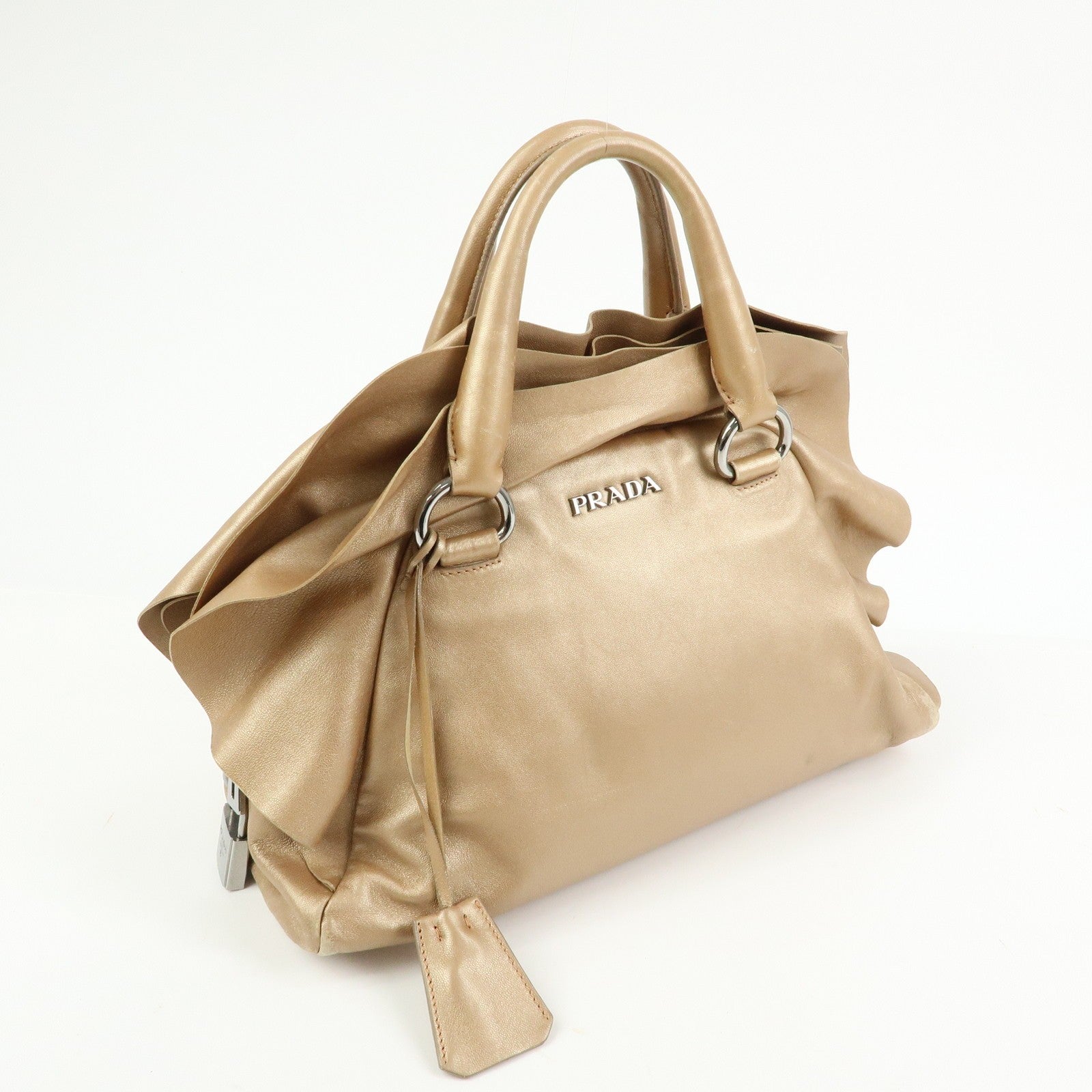 Prada Frilled Leather Tote Bag - Champagne Gold, Leather