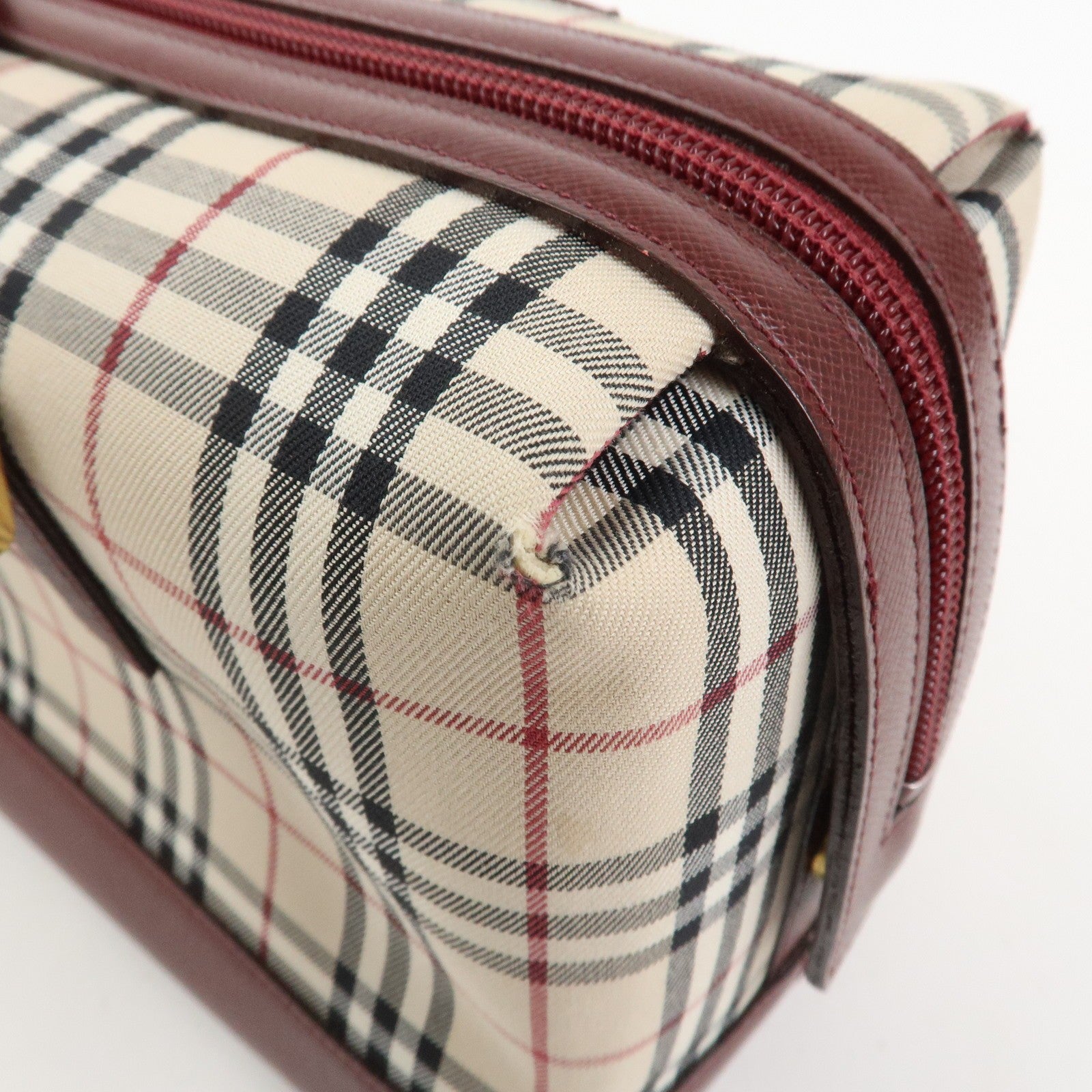 Burberry Nova Plaid Shoulder Hand Bag - Beige Bordeaux, Canvas Leather