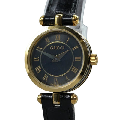 Gucci 2000L Wristwatch - Black and Gold, Leather and Stainless Steel