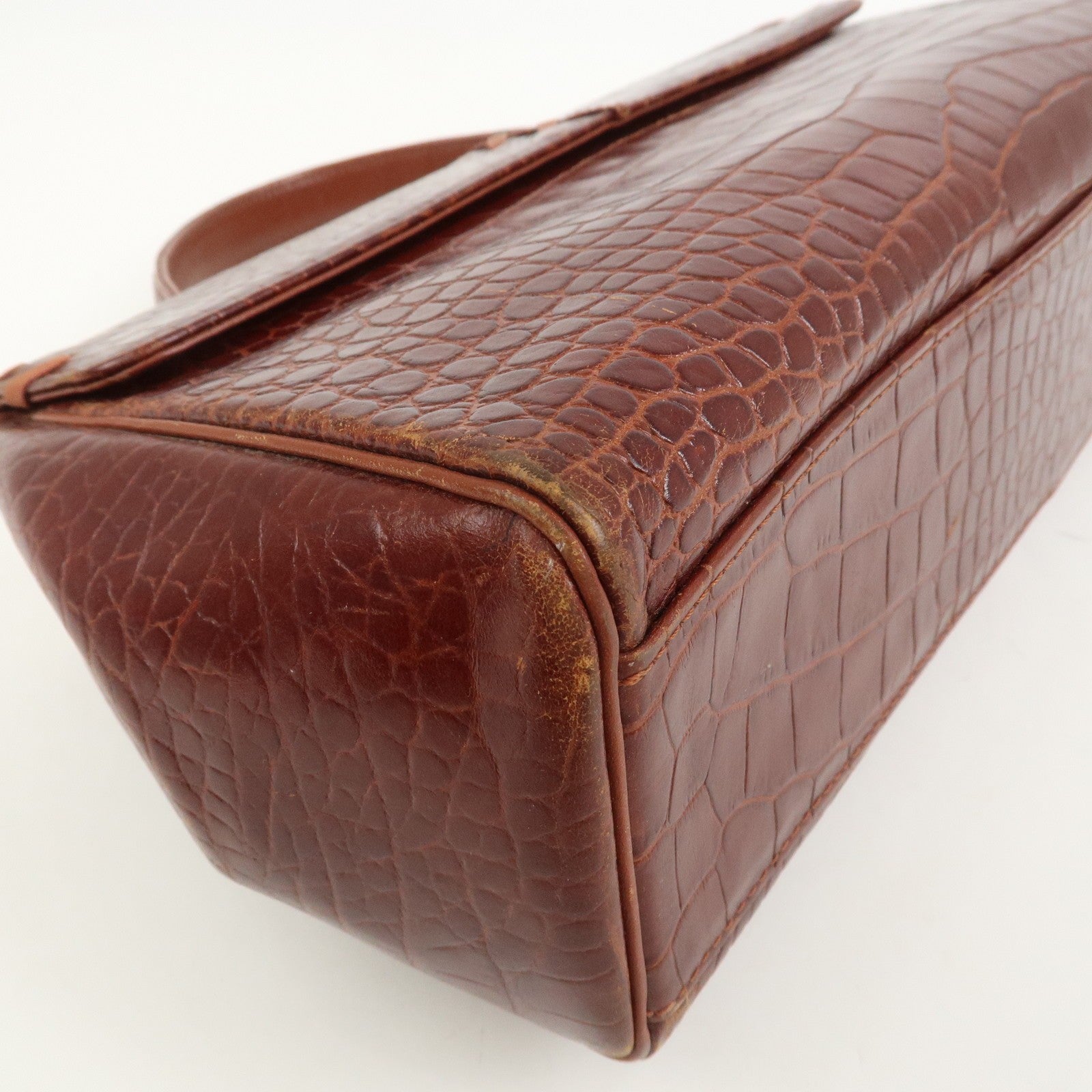 Saint Laurent Paris Embossed Leather Hand Bag - Red Brown, Leather