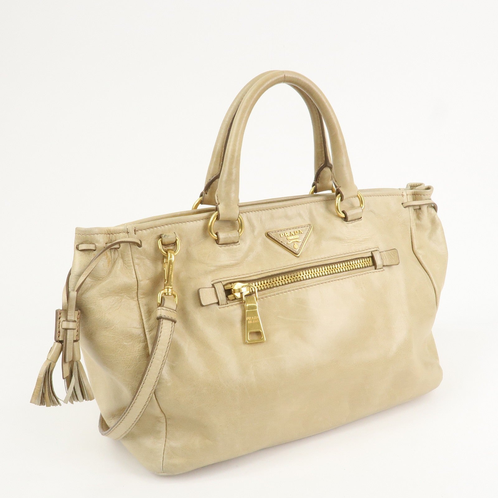 Prada Vitelloshine Handbag - Beige, Leather