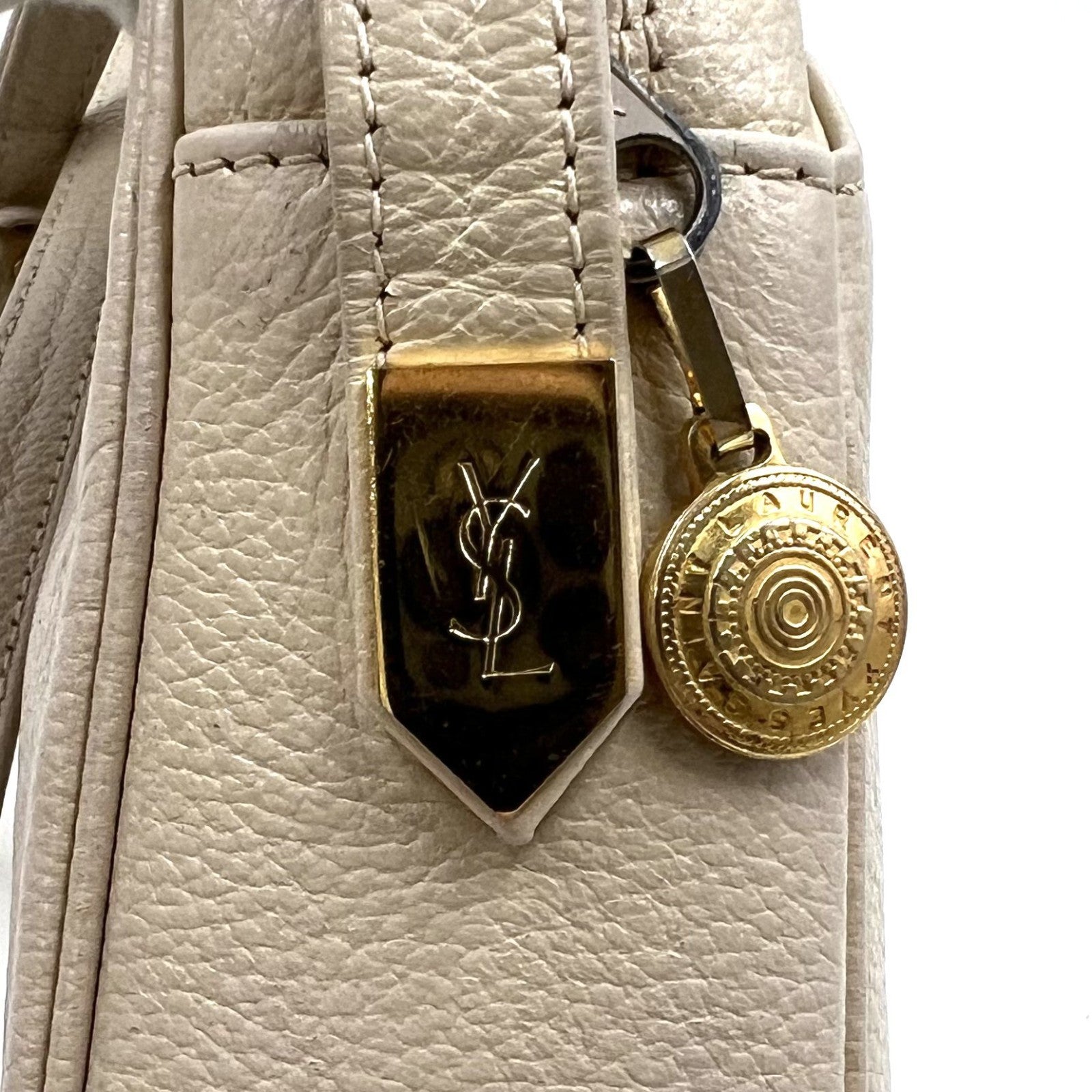 Saint Laurent Yves Shoulder Tote Stitch Bag - Ivory, Leather
