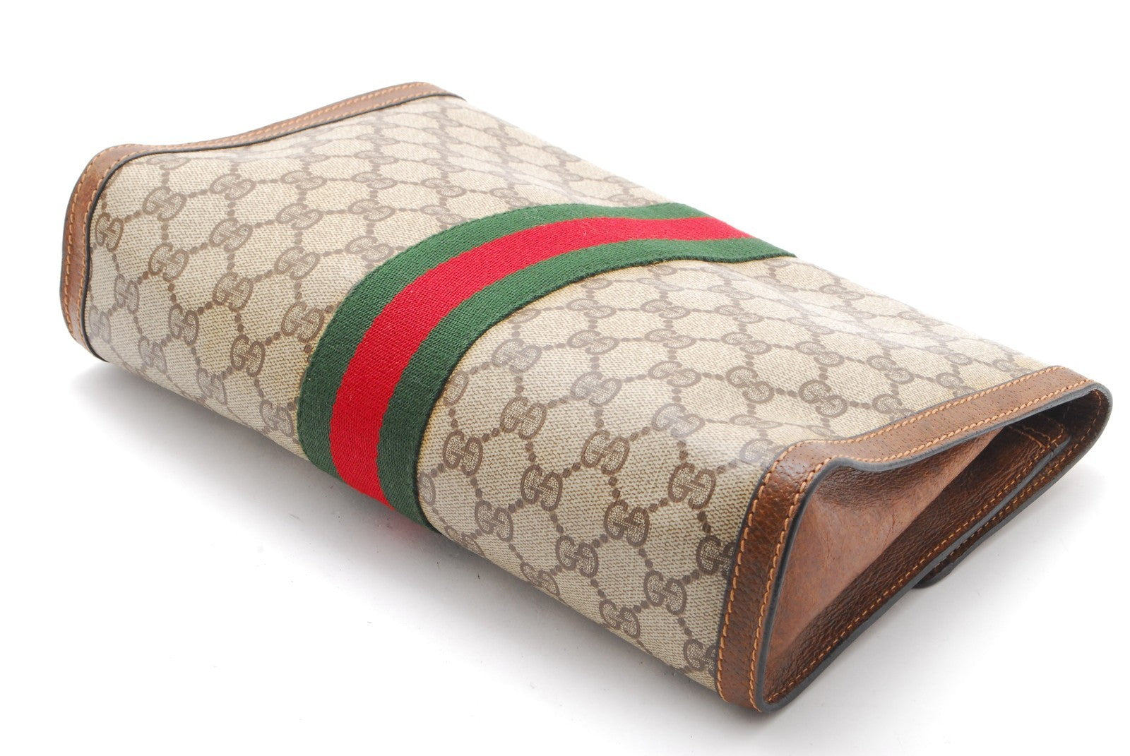 Gucci Sherry Line Clutch Bag - Beige, PVC Leather