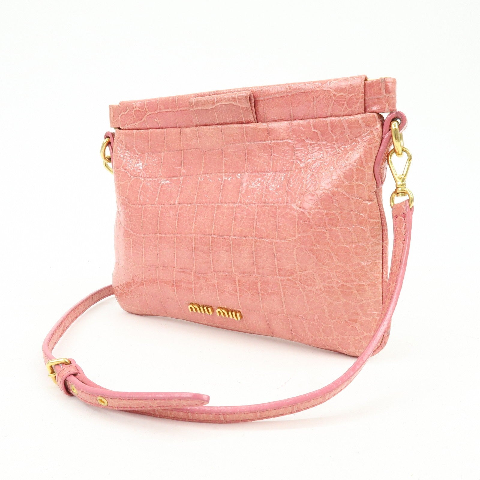 Miu Miu Embossed Leather Crossbody Bag - Pink, Leather