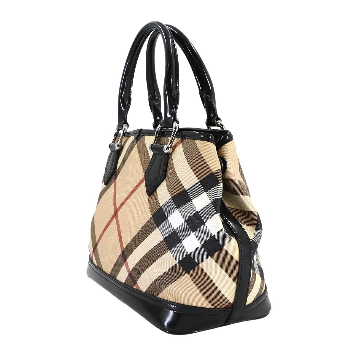 Burberry Plaid Handbag - Beige, Black, PVC, Patent leather