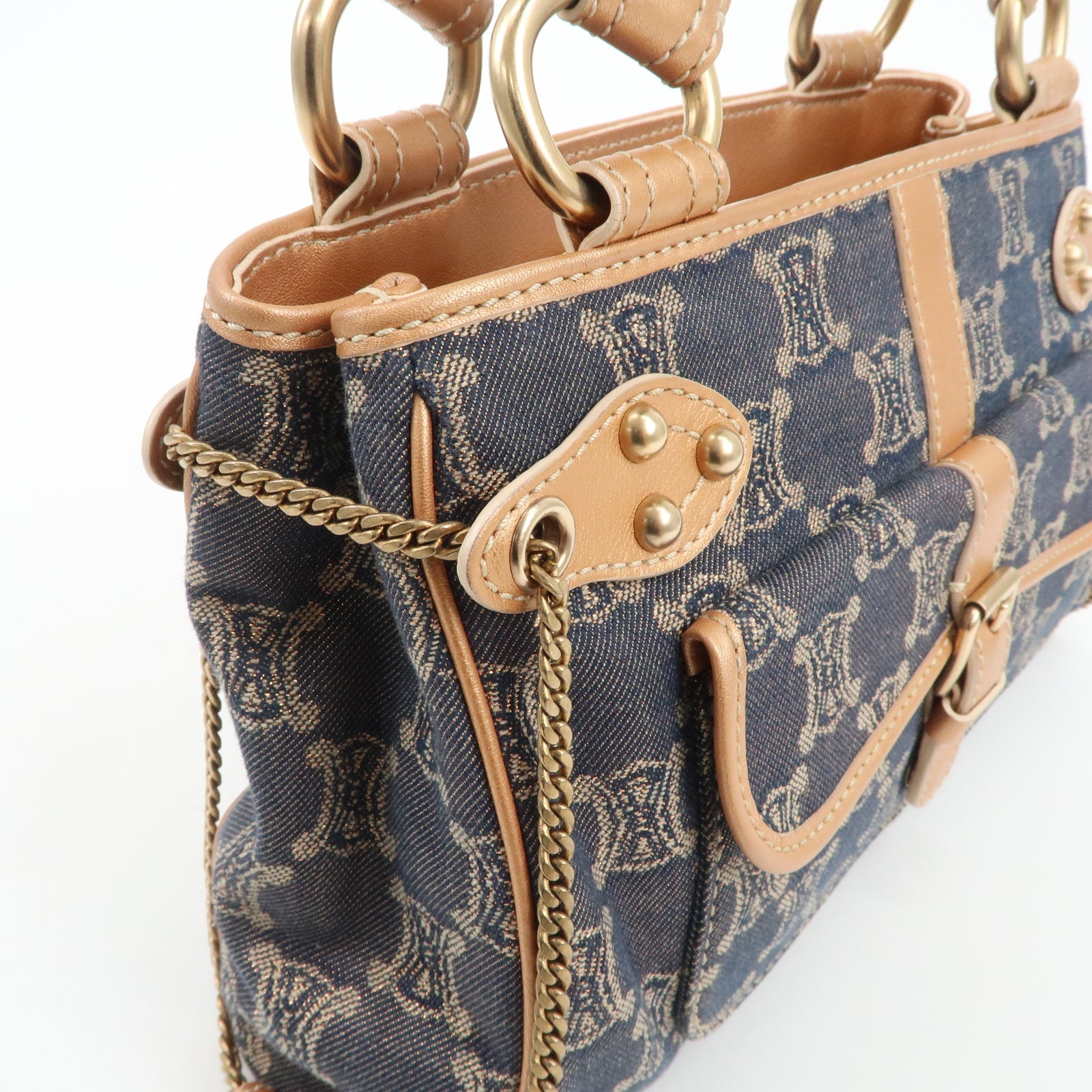 Celine Macadam Denim Leather Tote Bag - Navy/Brown, Denim/Leather