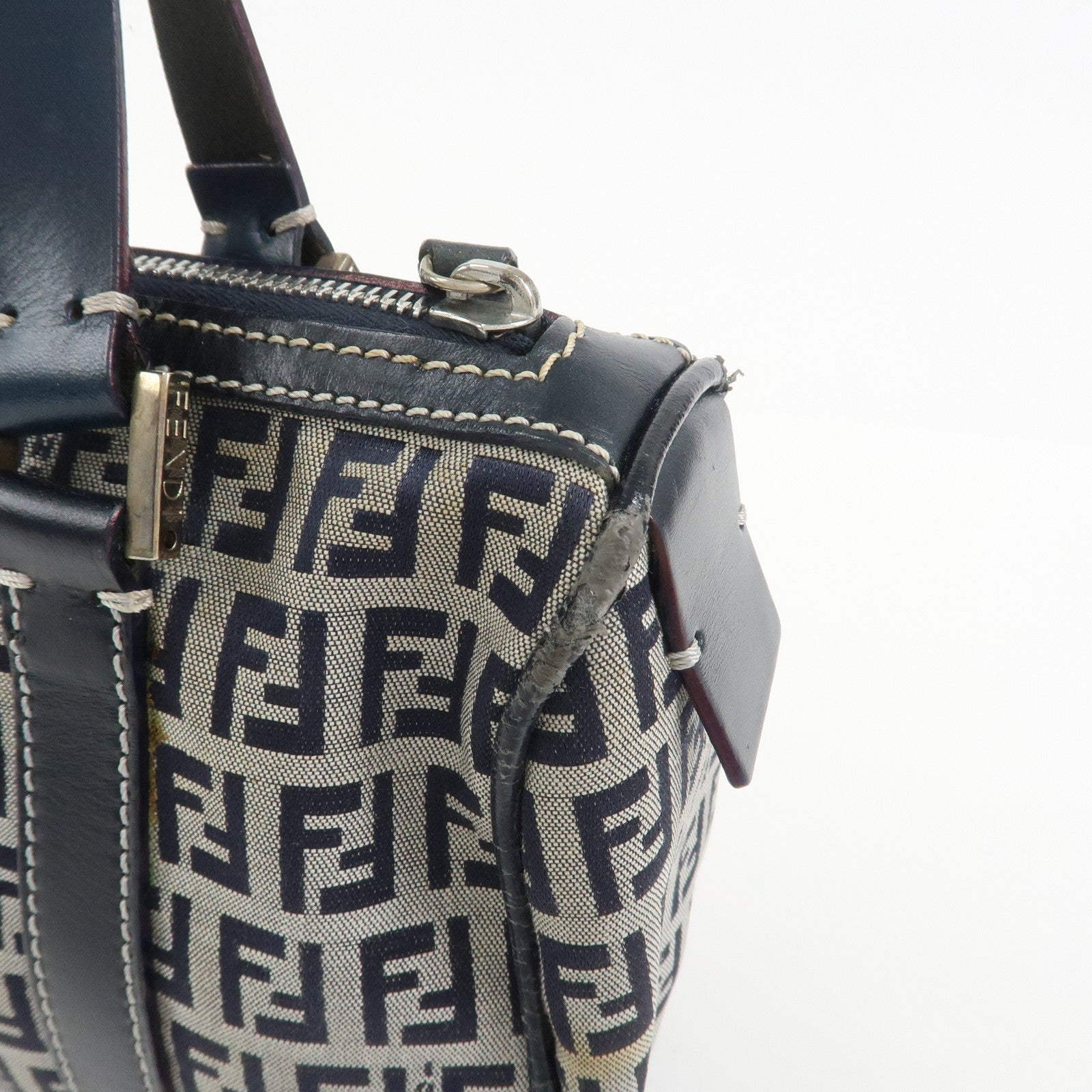 Fendi Boston Hand Bag - Navy, Canvas, Leather