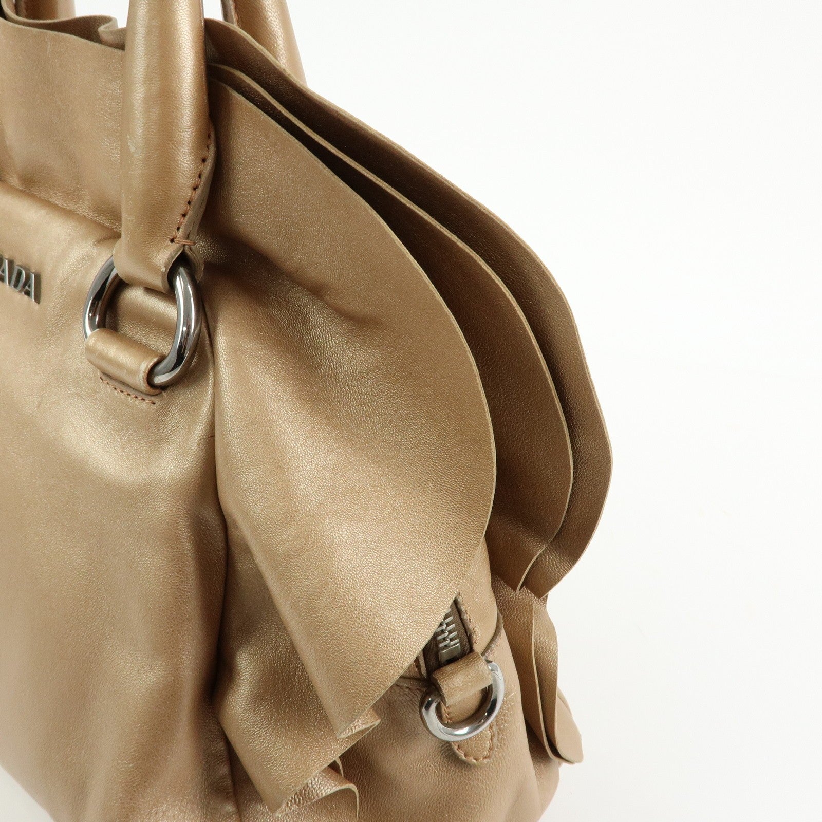 Prada Frilled Leather Tote Bag - Champagne Gold, Leather