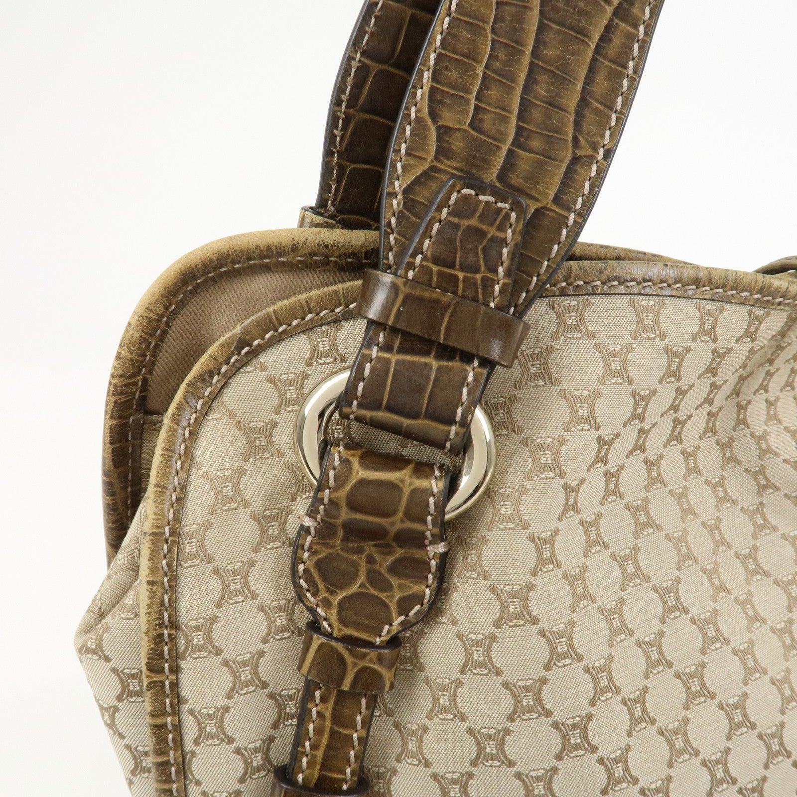 Celine Macadam Logo Shoulder Bag - Beige, Canvas and Embossed Leather