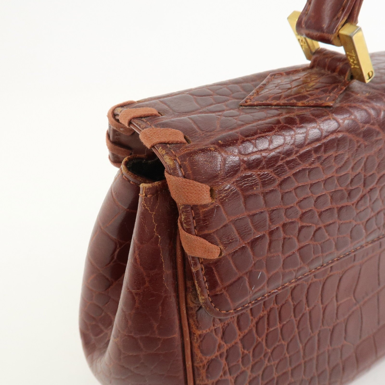 Saint Laurent Paris Embossed Leather Hand Bag - Red Brown, Leather