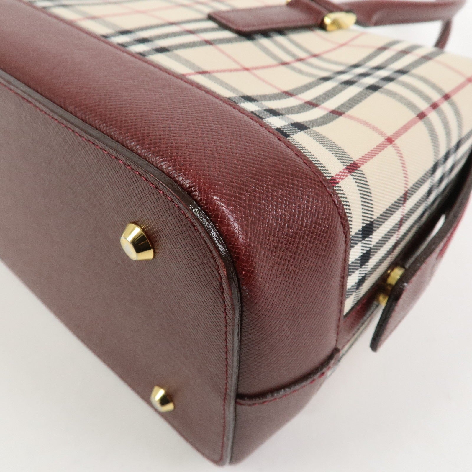 Burberry Nova Plaid Shoulder Hand Bag - Beige Bordeaux, Canvas Leather