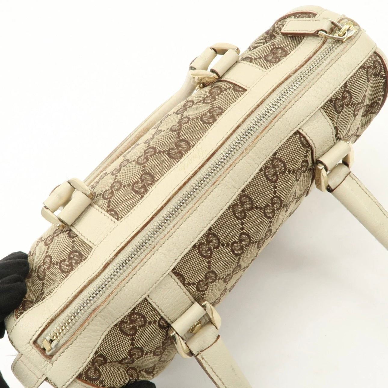 GUCCI Abbey GG Canvas Leather Boston Bag