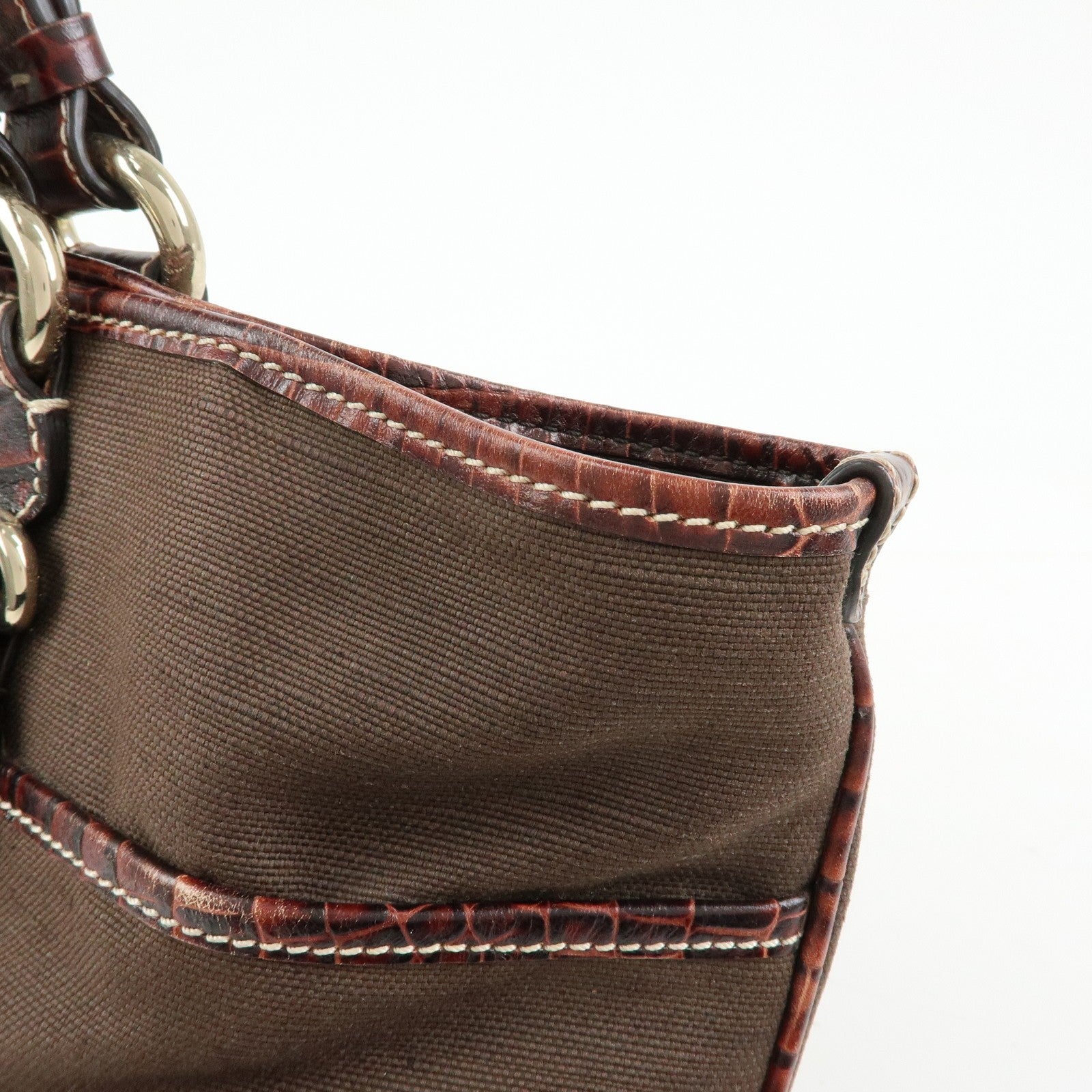 Celine Logo Canvas Tote Bag - Brown, Embossed Leather