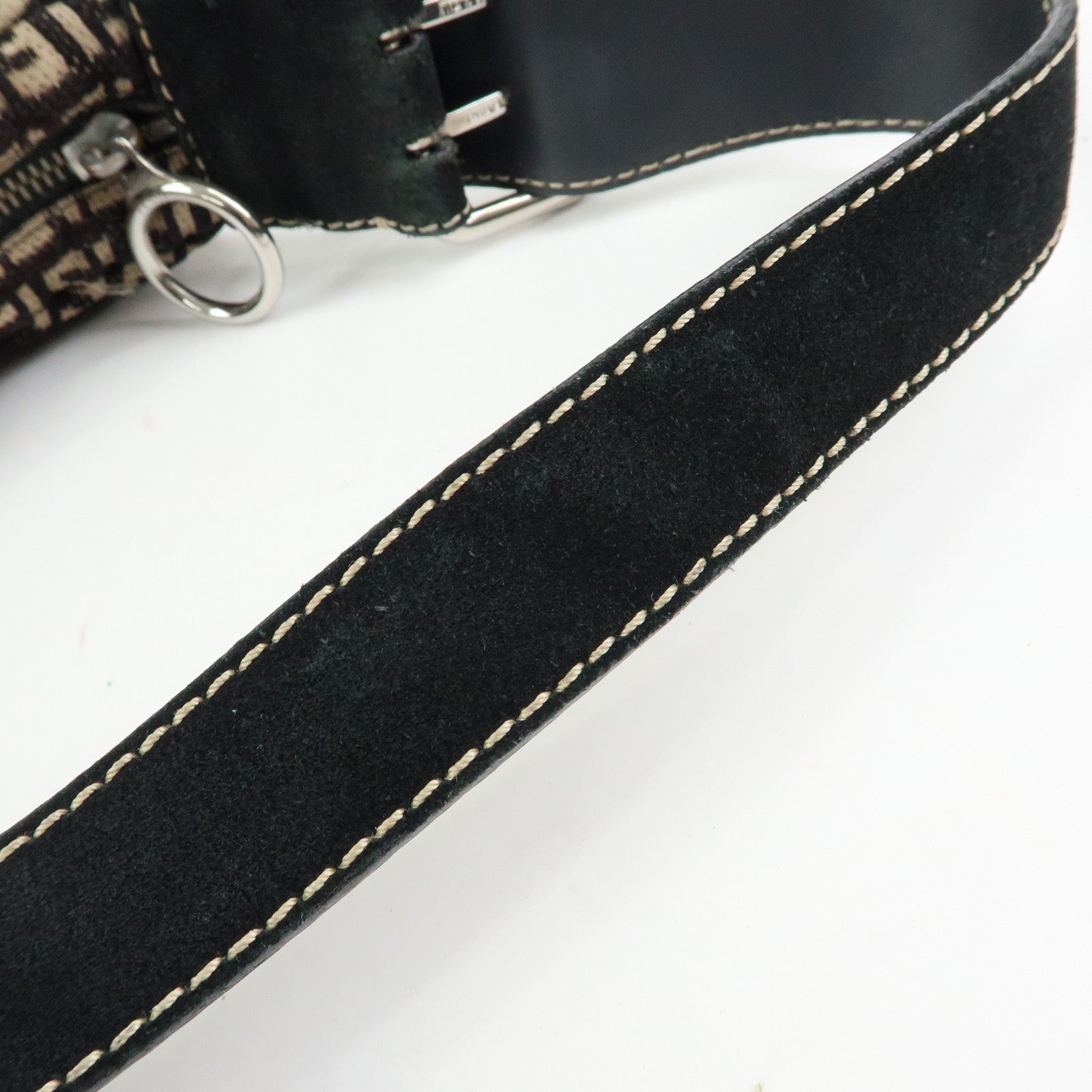 Fendi Shoulder Bag - Black and Beige, Jacquard Canvas and Suede