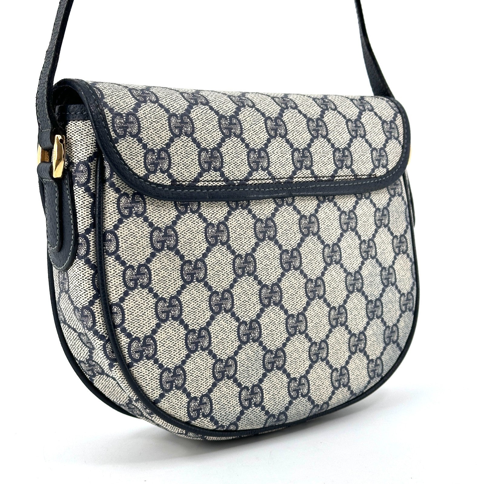 Gucci GG Pattern Turnlock Shoulder Bag - Navy Blue, PVC Leather