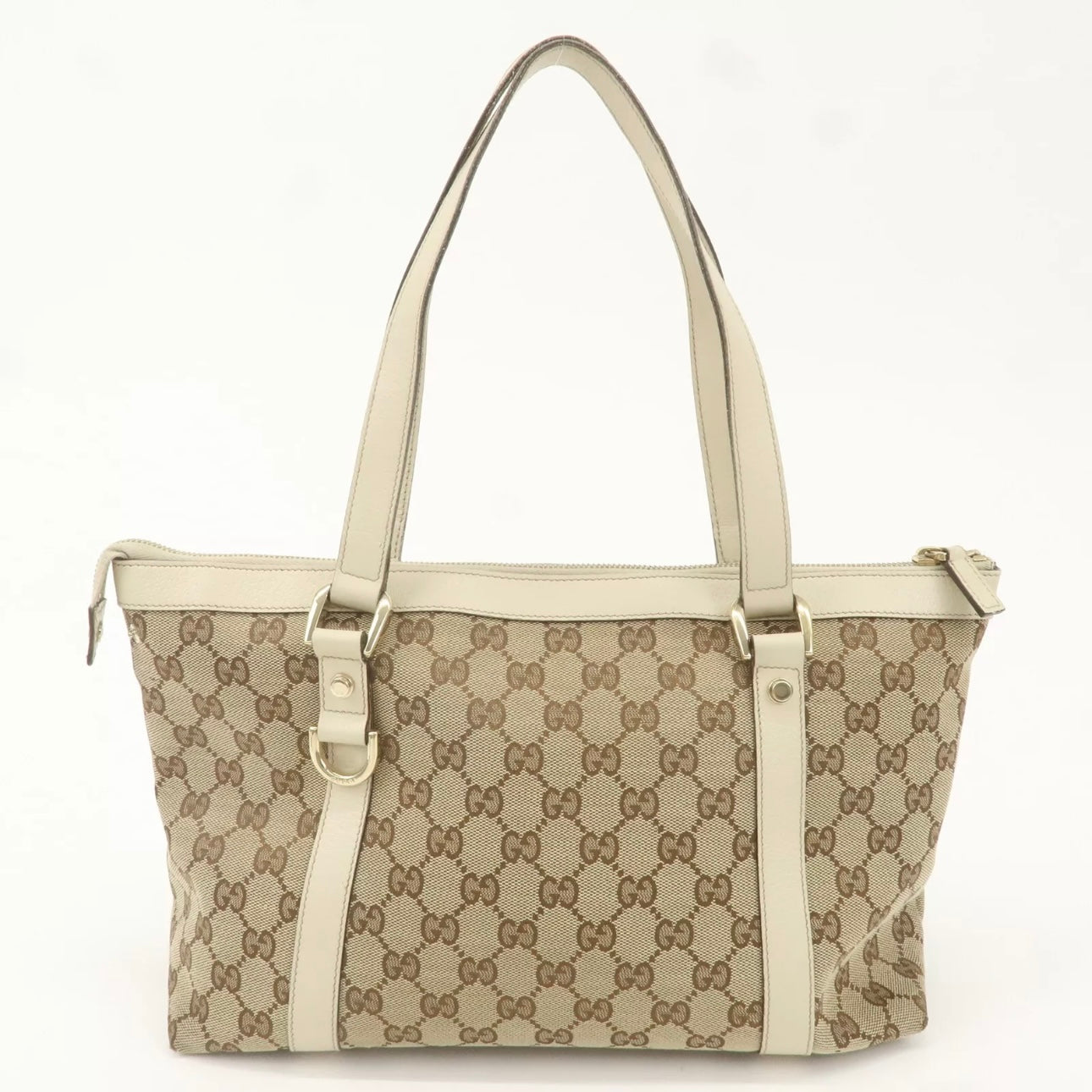 Gucci Abbey GG Canvas Leather Tote Bag Beige Ivory