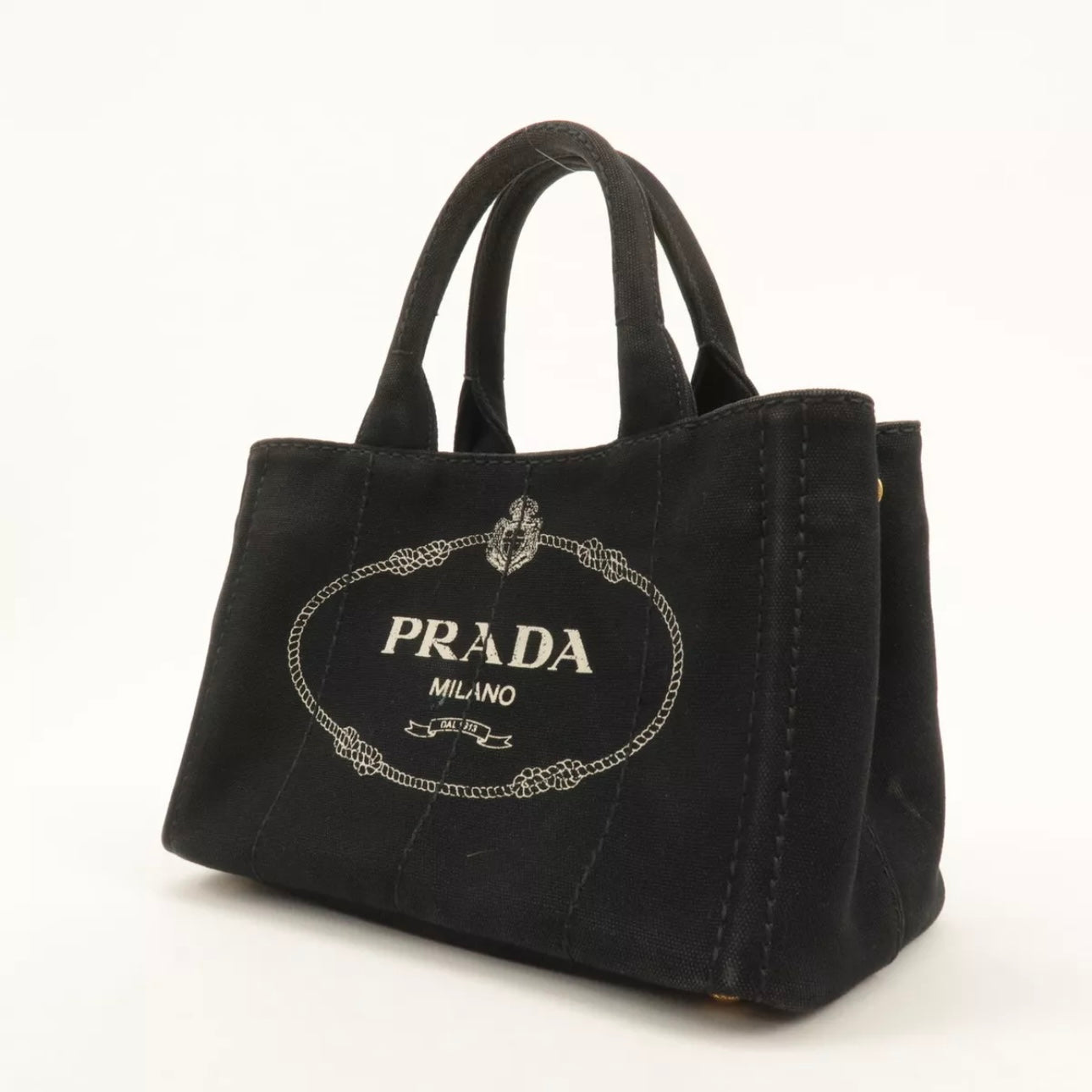 Prada Canapa Mini Canvas Tote Bag Hand Bag Black