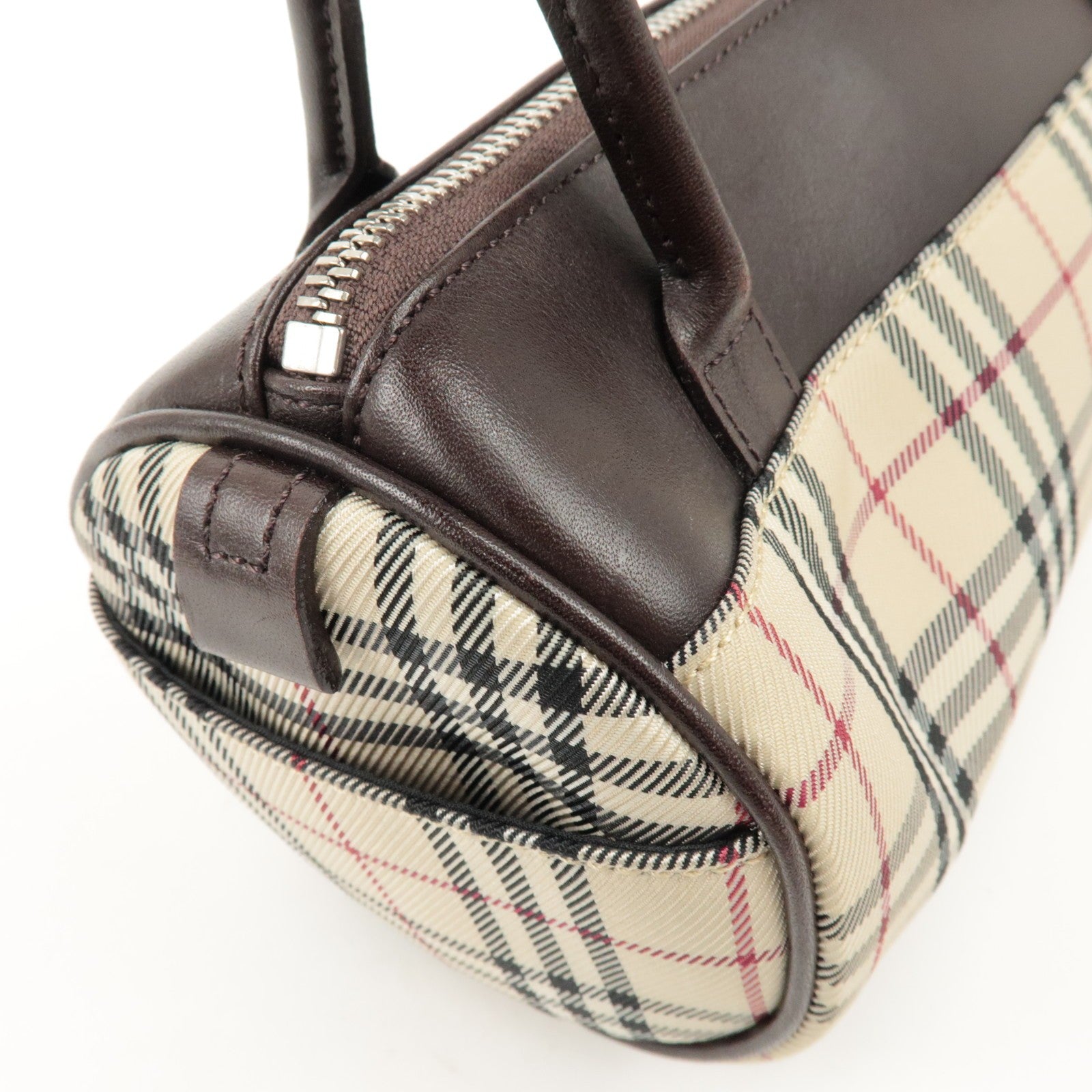 Burberry Nova Plaid Hand Bag - Beige Brown, Leather Canvas