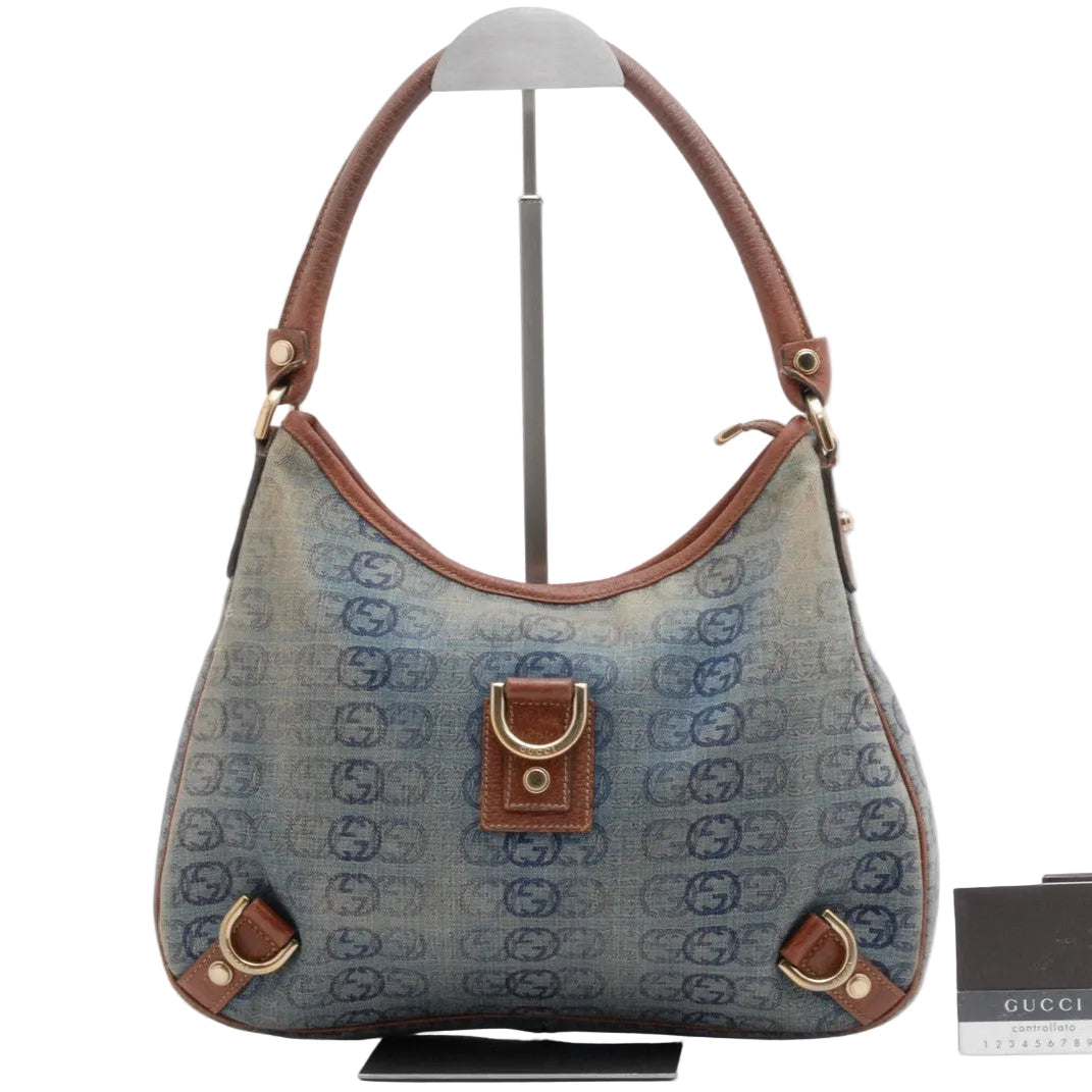 Gucci Denim Abbey D-Ring Shoulder Bag - Blue Brown, Canvas Leather