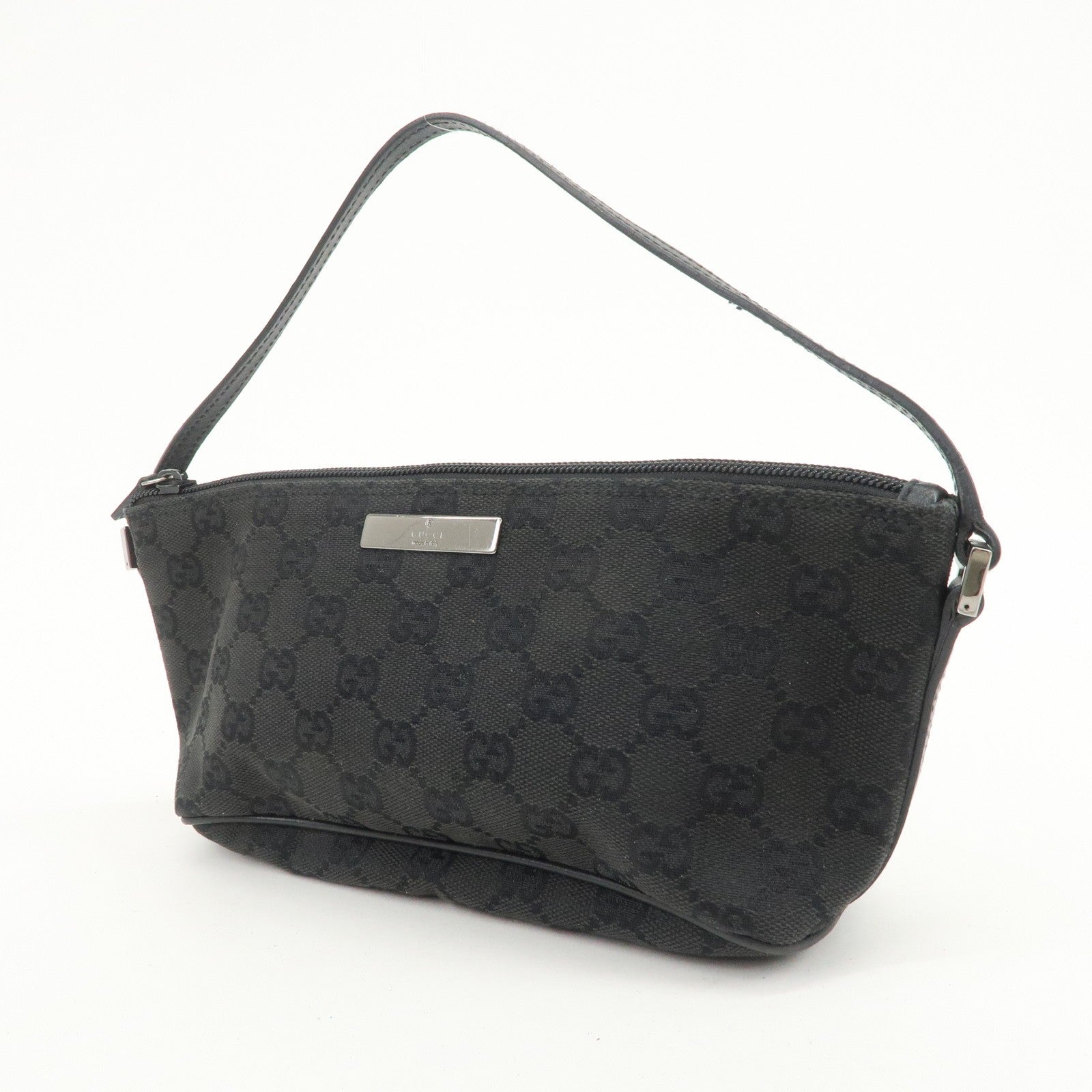 Gucci Boat Bag Hand Bag - Black, GG Canvas Leather