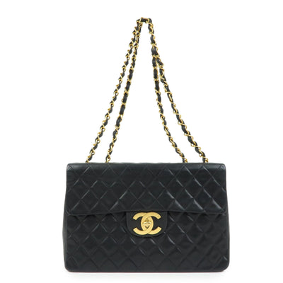 CHANEL Jumbo Matelasse 34 Lamb Skin Chain Shoulder Bag Black