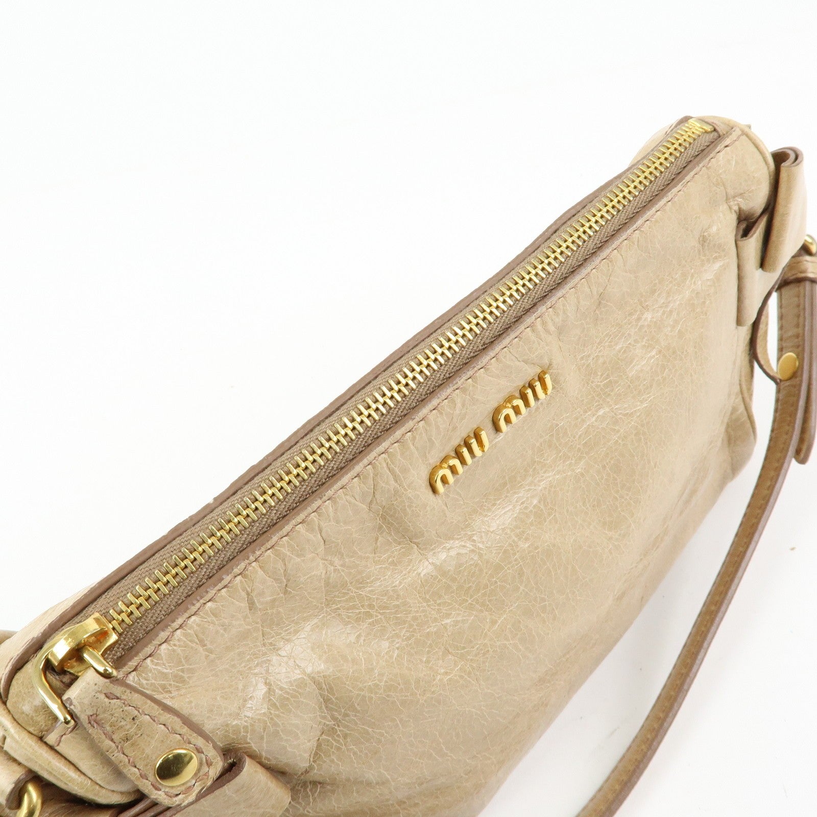 Miu Miu Double Sided Ribbons Handbag - Beige, Leather