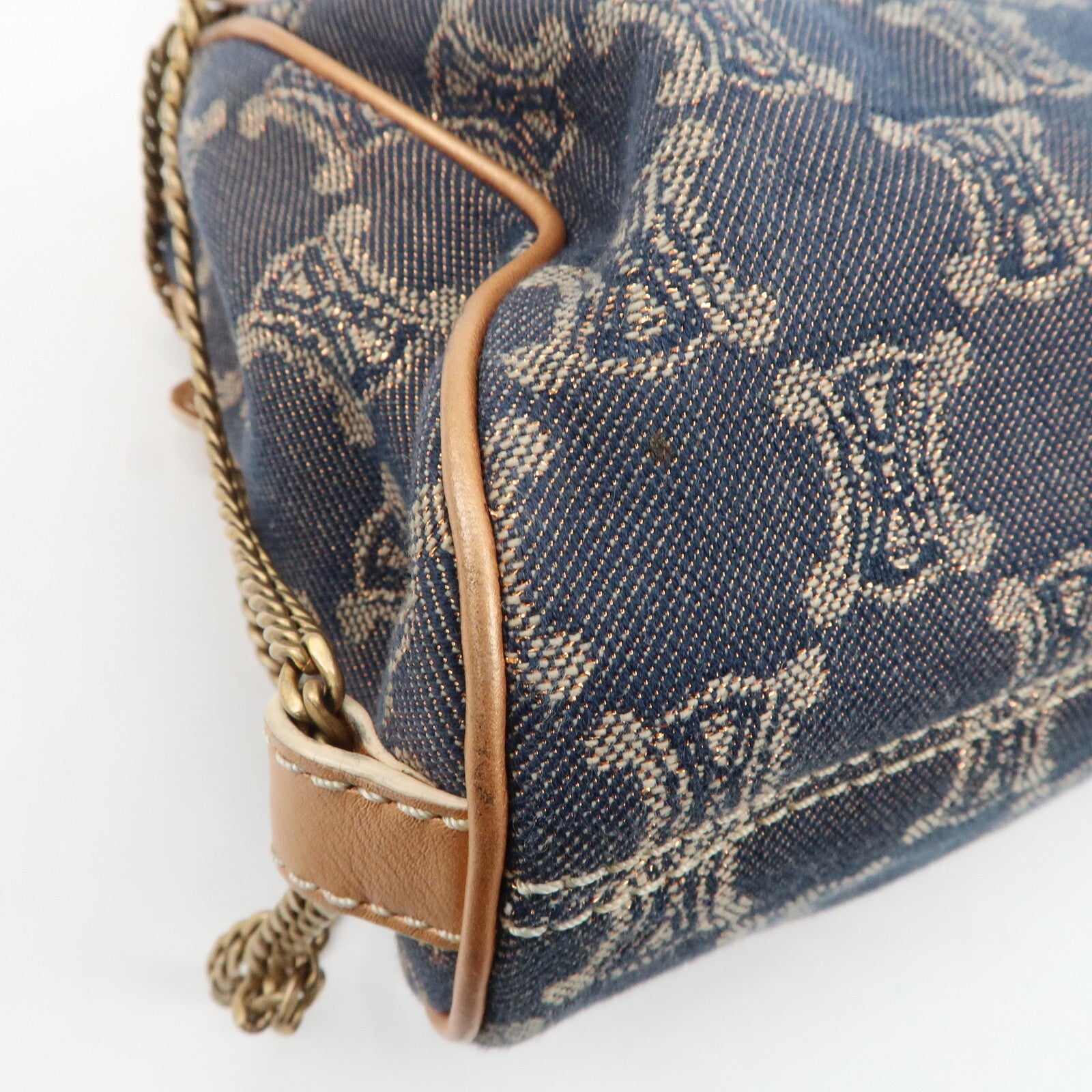 Celine Macadam Denim Leather Tote Bag - Navy/Brown, Denim/Leather