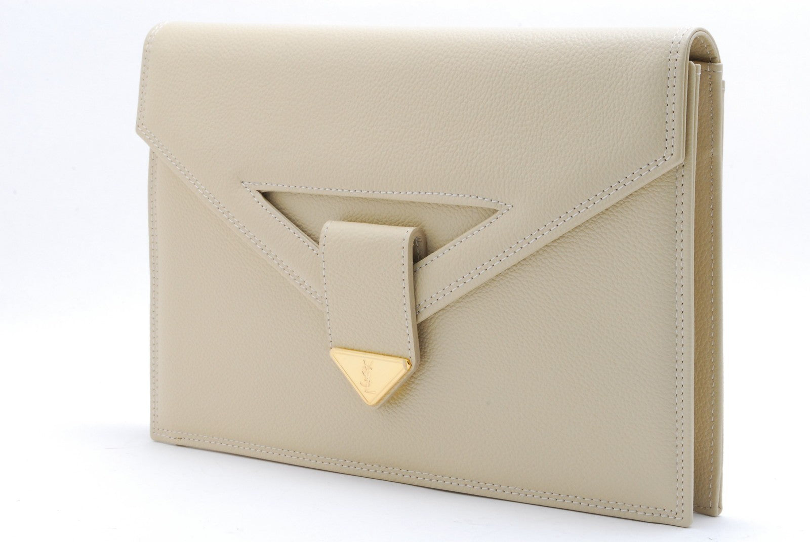 Saint Laurent Yves Saint Laurent Envelope Clutch Bag - Beige, Leather