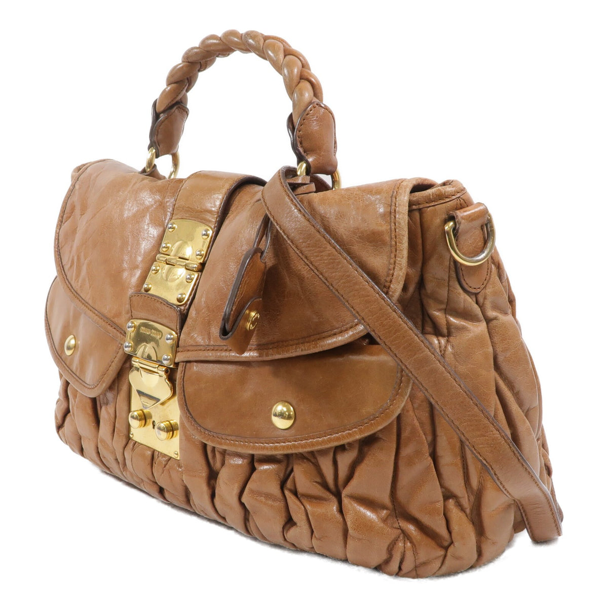 Miu Miu GHW 2 Way Shoulder Bag - Brown, Calfskin Leather