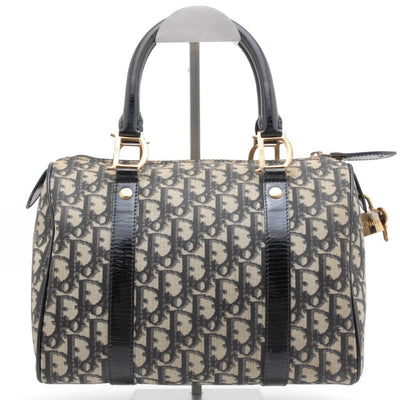 Christian Dior Trotter Boston Hand Bag - Black, Canvas and Patent Leather