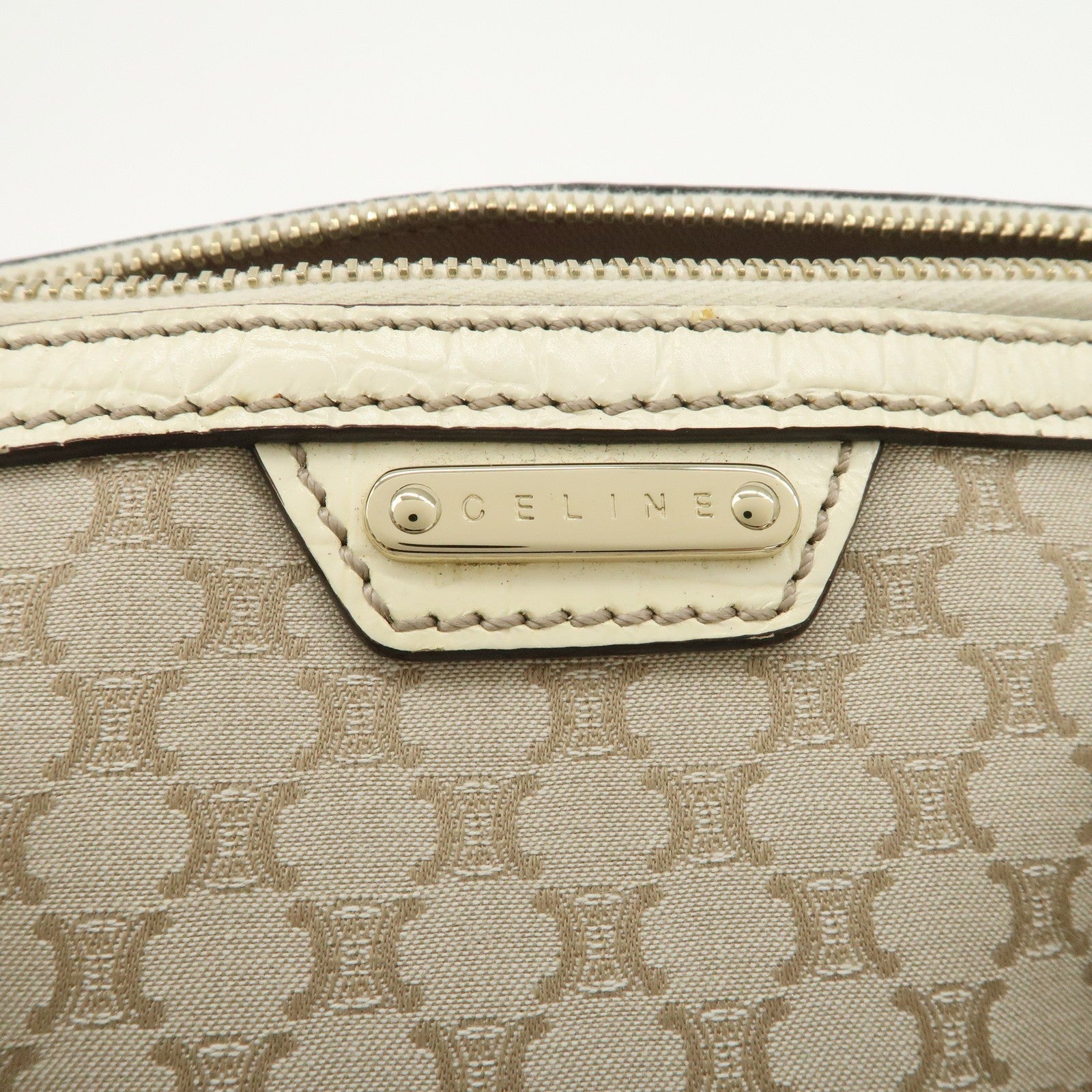 Celine Macadam Boston Hand Bag - Beige Ivory, Canvas Leather
