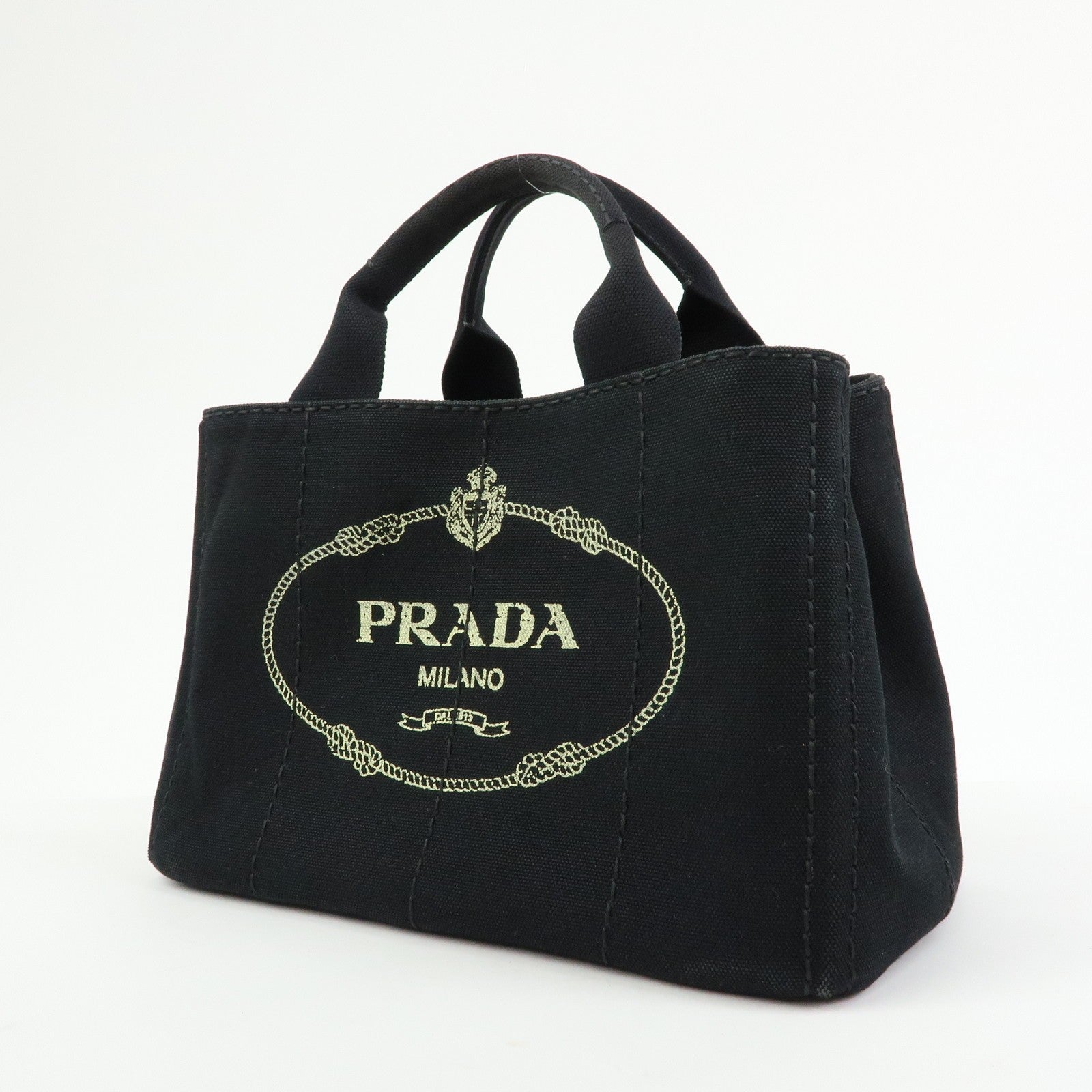PRADA Canapa Triangle Logo Tote Bag - Black, Canvas