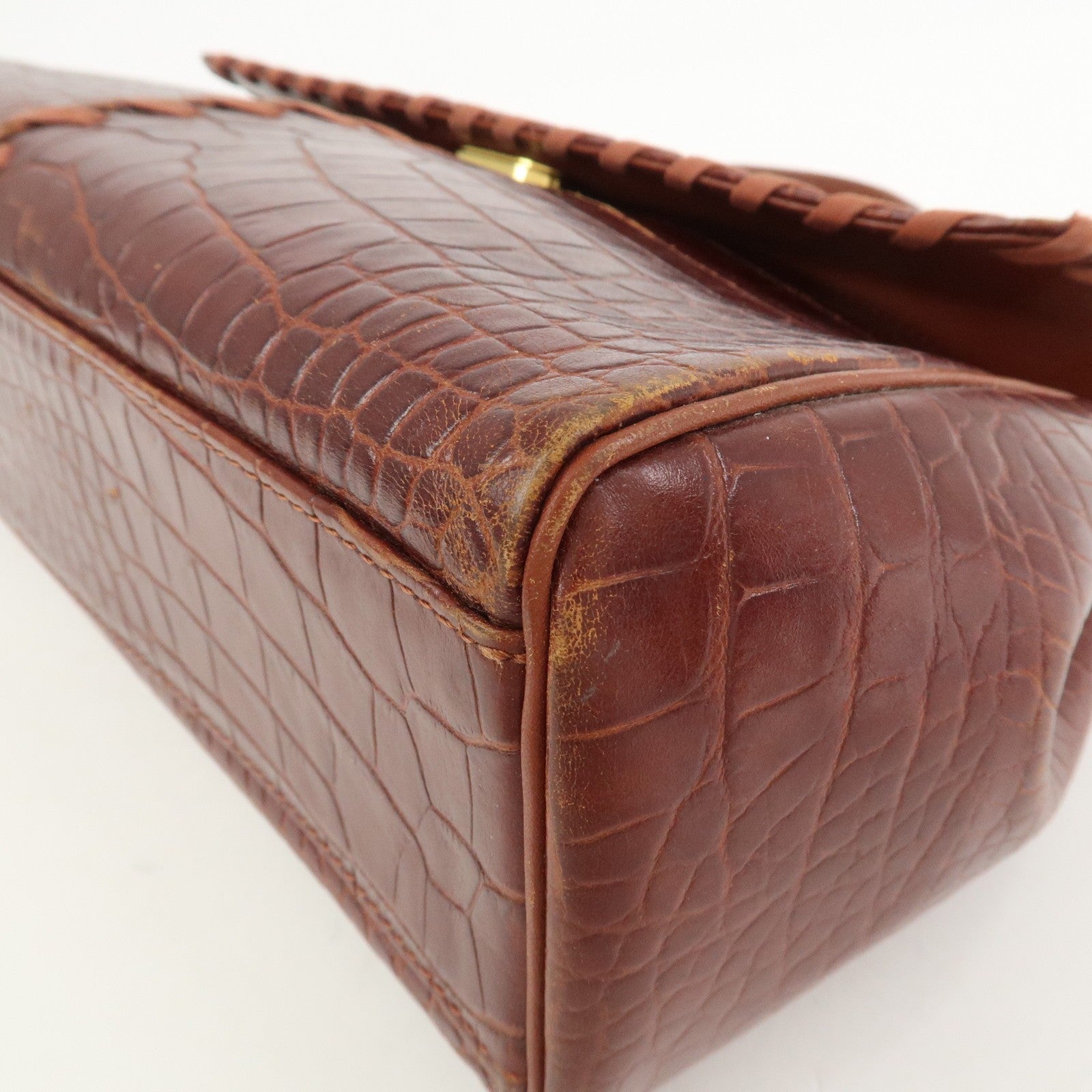 Saint Laurent Paris Embossed Leather Hand Bag - Red Brown, Leather