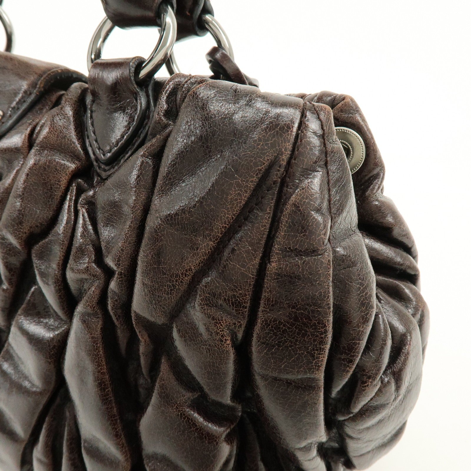 Miu Miu Matelasse 2Way Handbag - Dark Brown, Leather