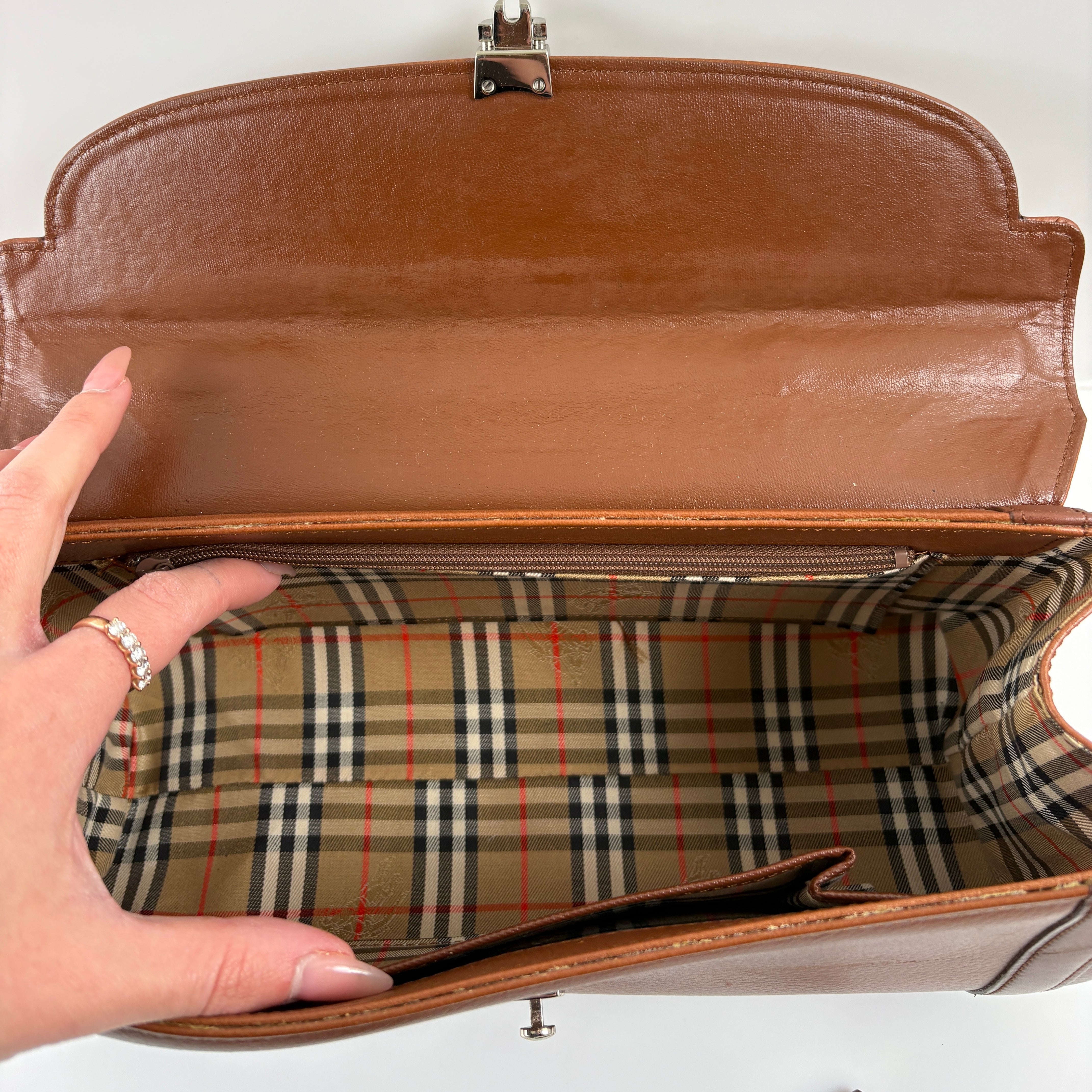 Burberry Vintage Top Handle Handbag - Brown, Leather