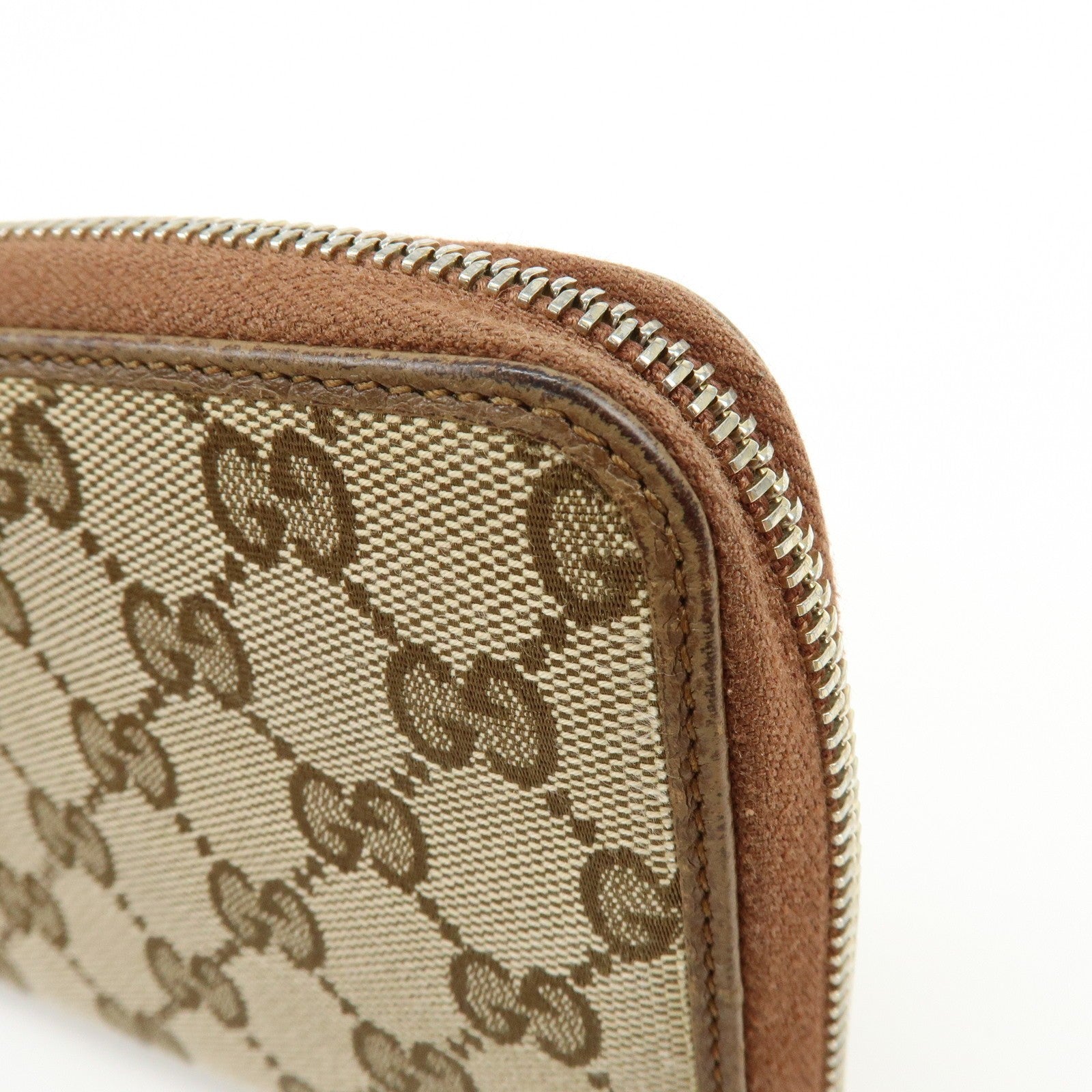 Gucci GG Canvas Leather Round Zippy Long Wallet - Beige, Brown, Canvas, Leather