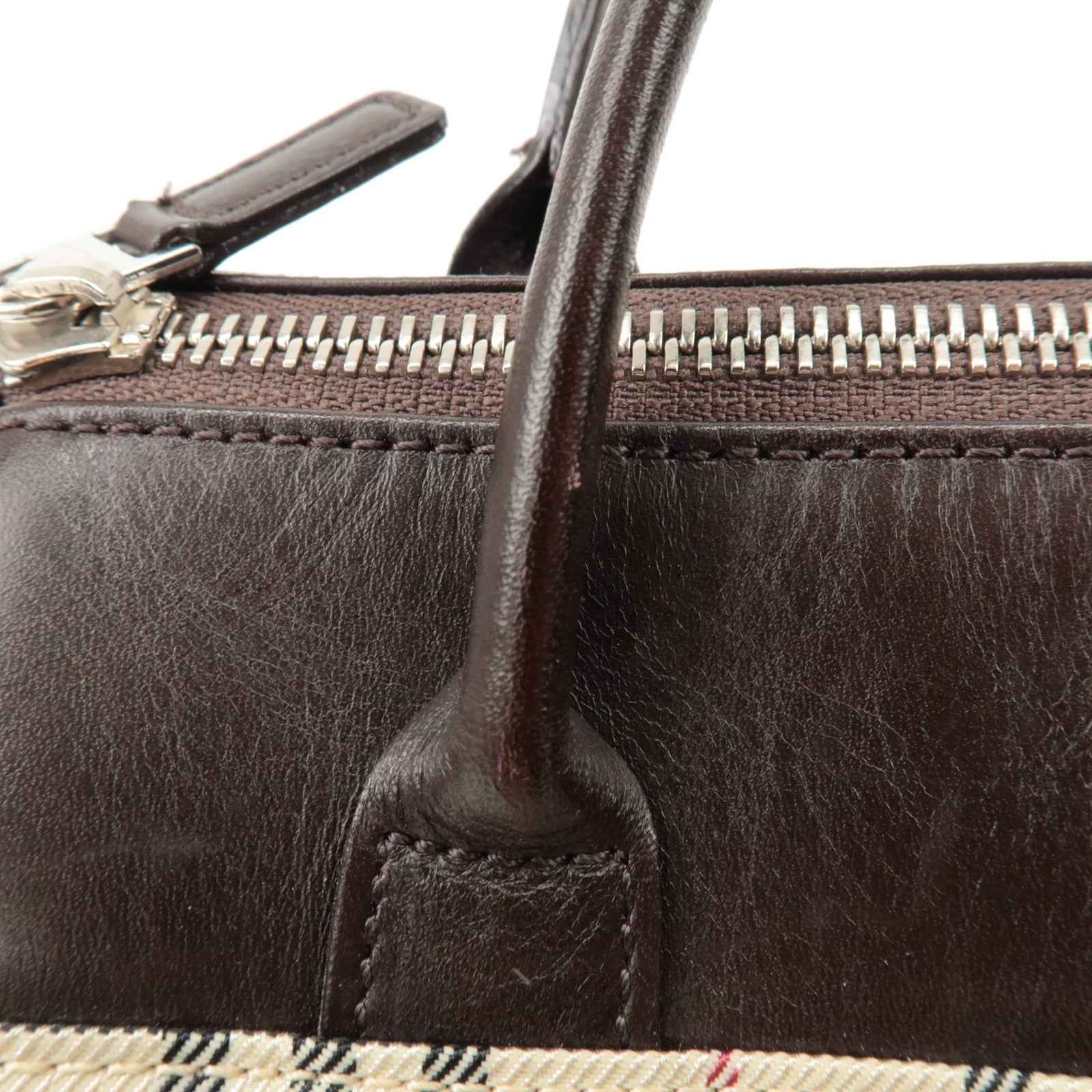 Burberry Nova Plaid Hand Bag - Beige Brown, Leather Canvas