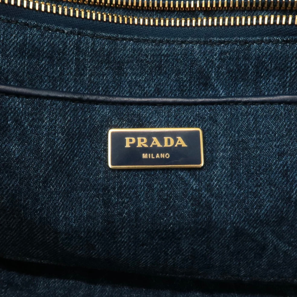 Prada Canapa Large Canvas Tote Bag Hand Bag Denim Blue