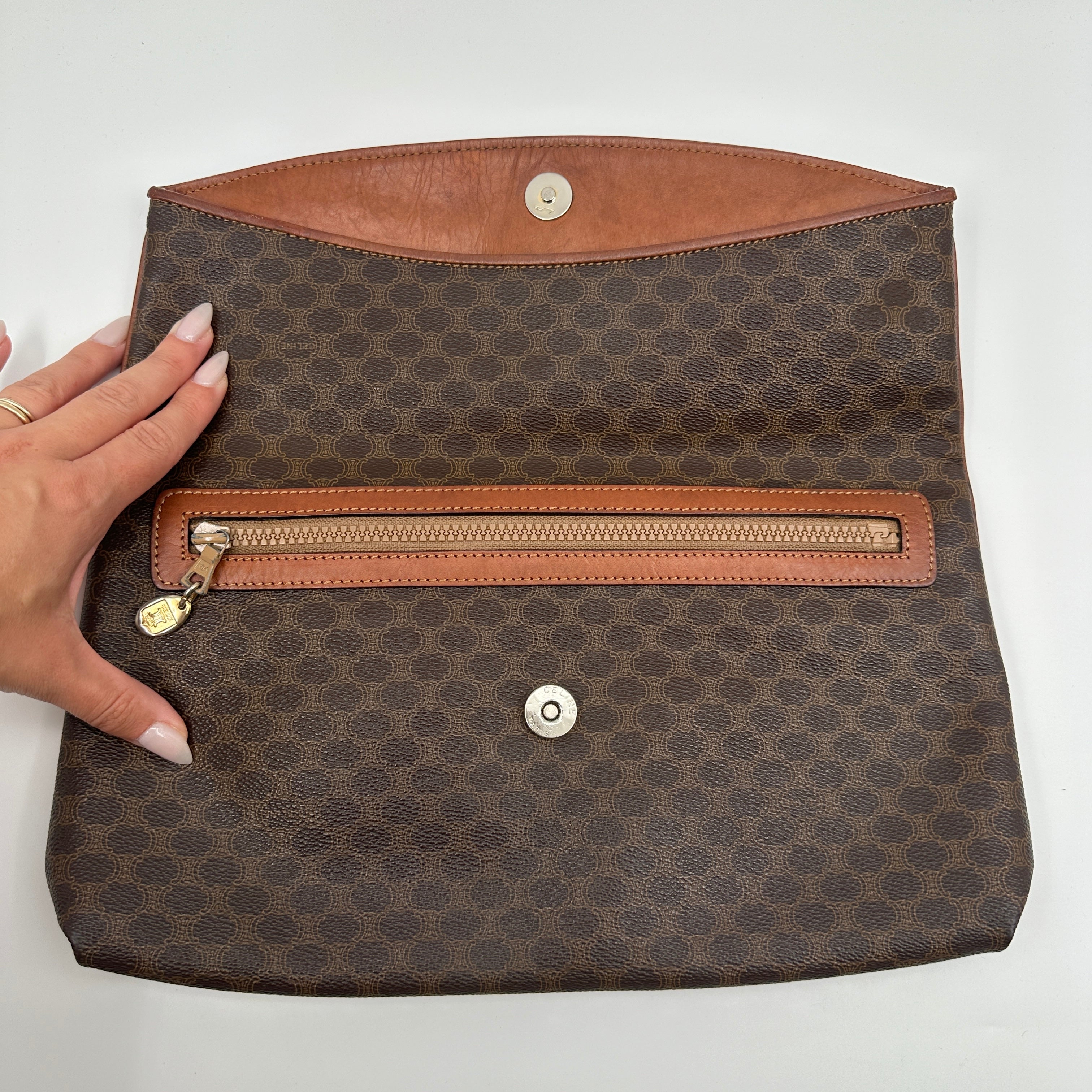 Macadam Clutch Hand Bag PVC Leather Brown Bifold Purse