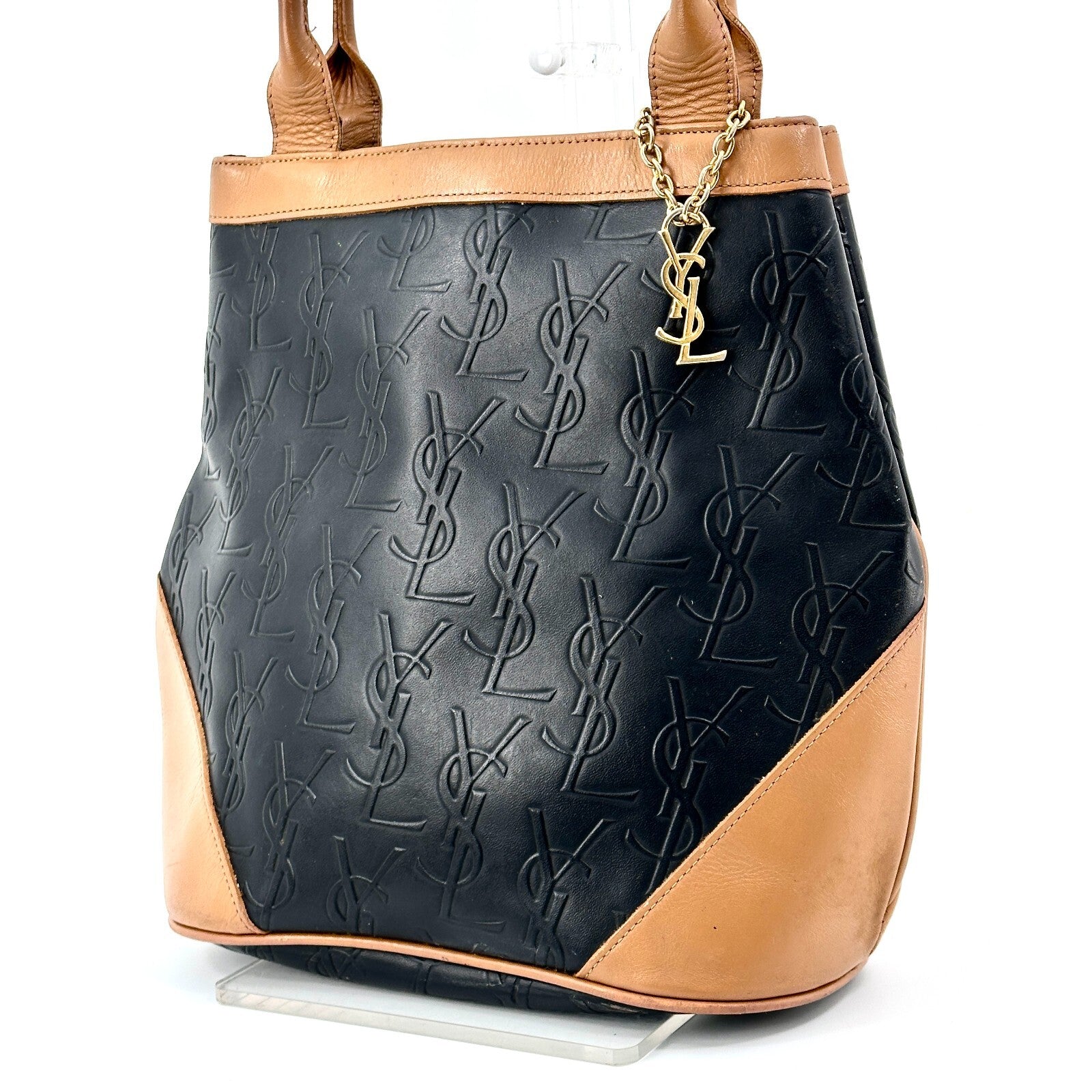 Yves Saint Laurent YSL logo tote bag Shoulder Bag - Black, Leather