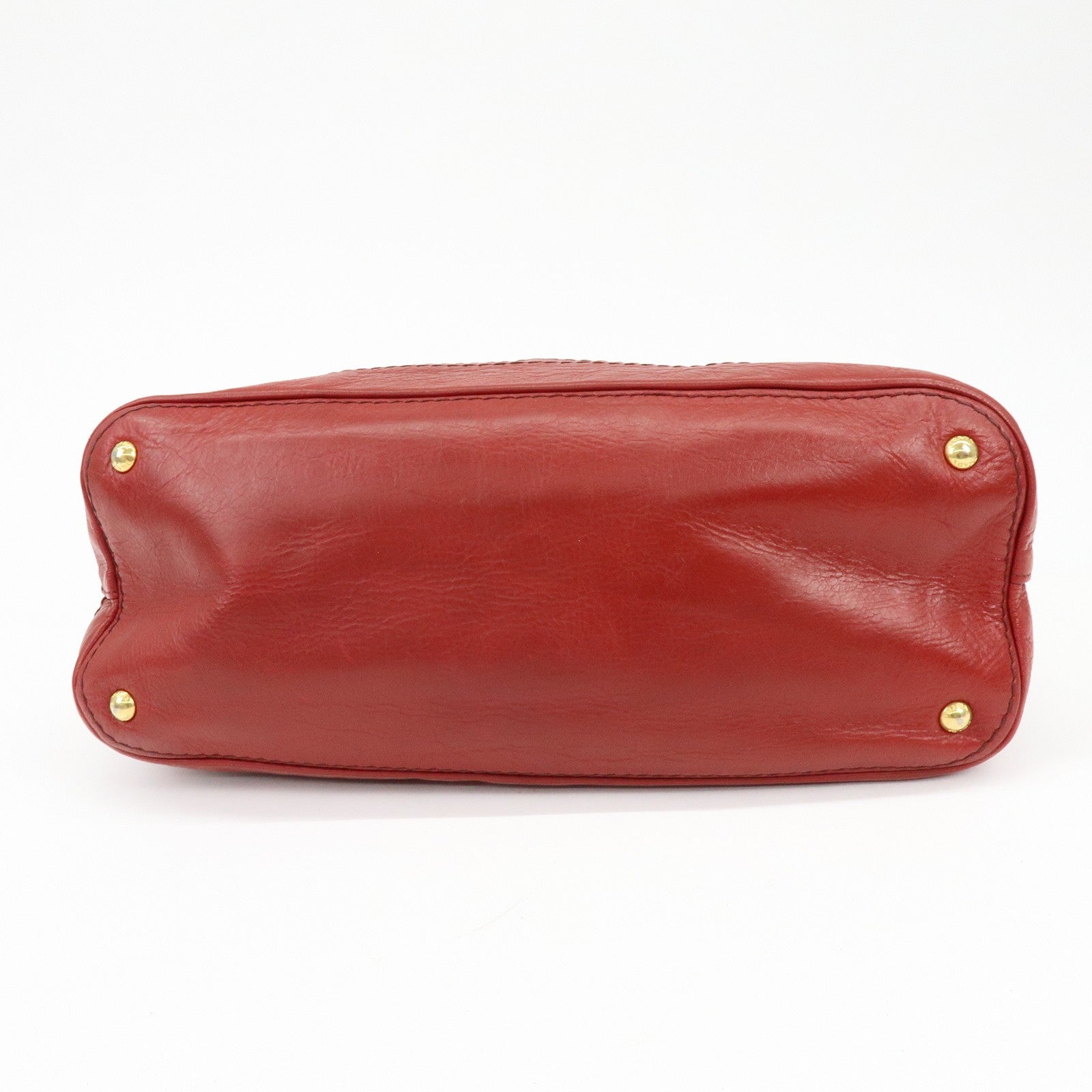 Prada Cervo Shine Leather Bowler Bag 2Way Tote Bag - Red, Leather