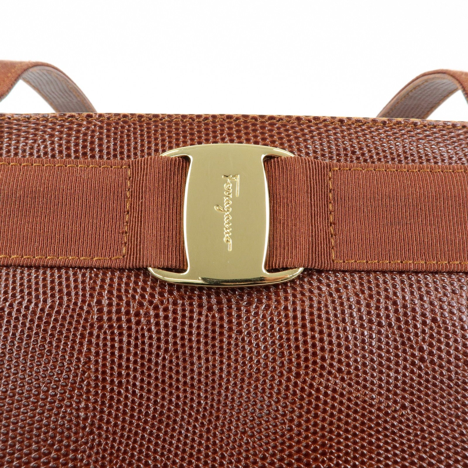 Ferragamo Vara Tote Bag - Brown, Embossed Leather
