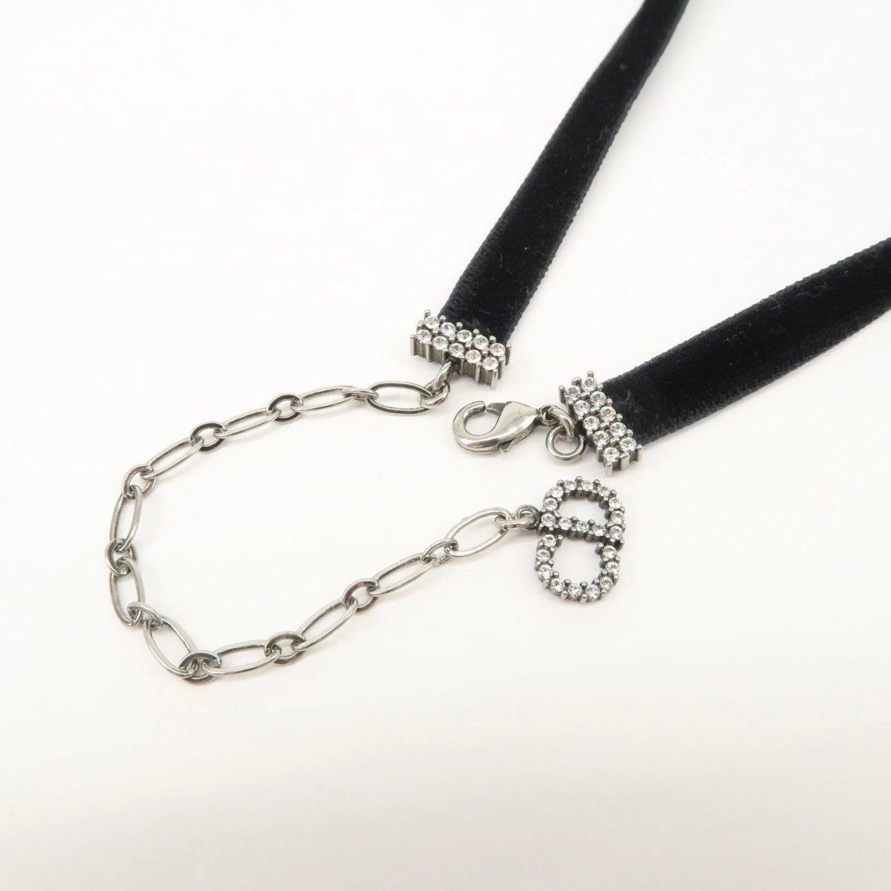 Christian Dior Metal Velour Rhine Stone Choker- Black Silver