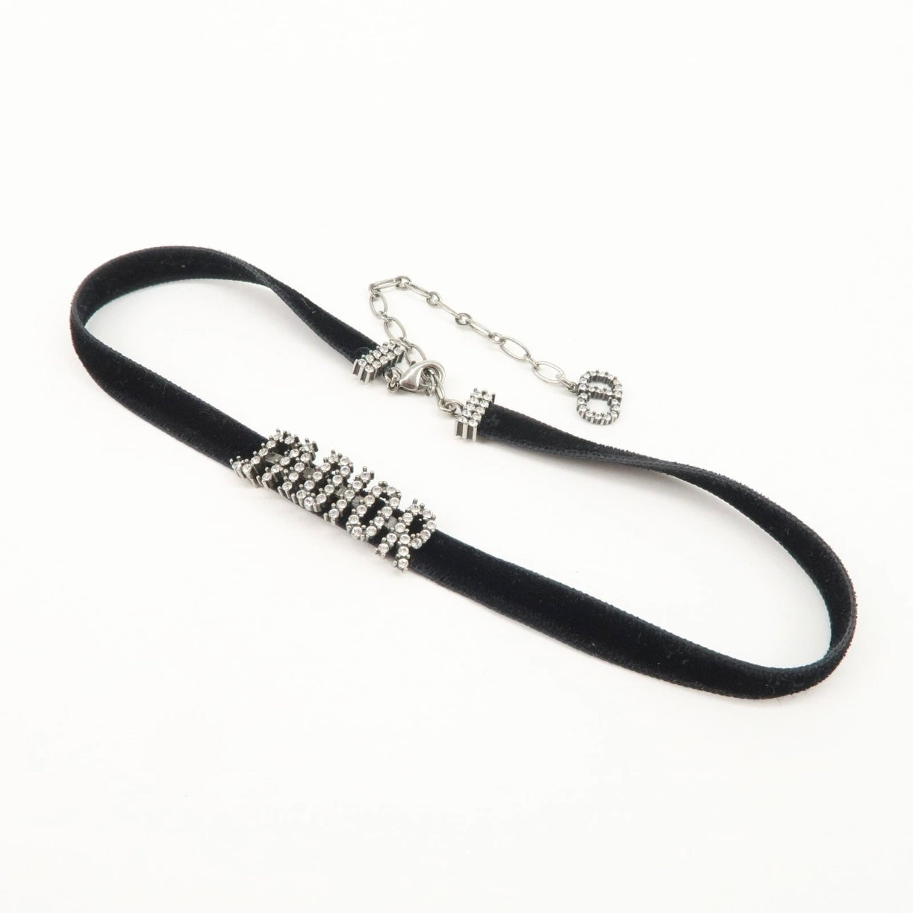 Christian Dior Metal Velour Rhine Stone Choker- Black Silver