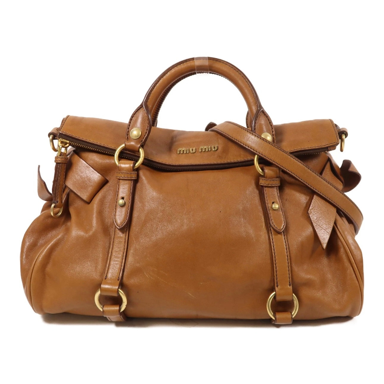 Miu Miu GHW 2 Way Shoulder Bag Calfskin Leather Brown