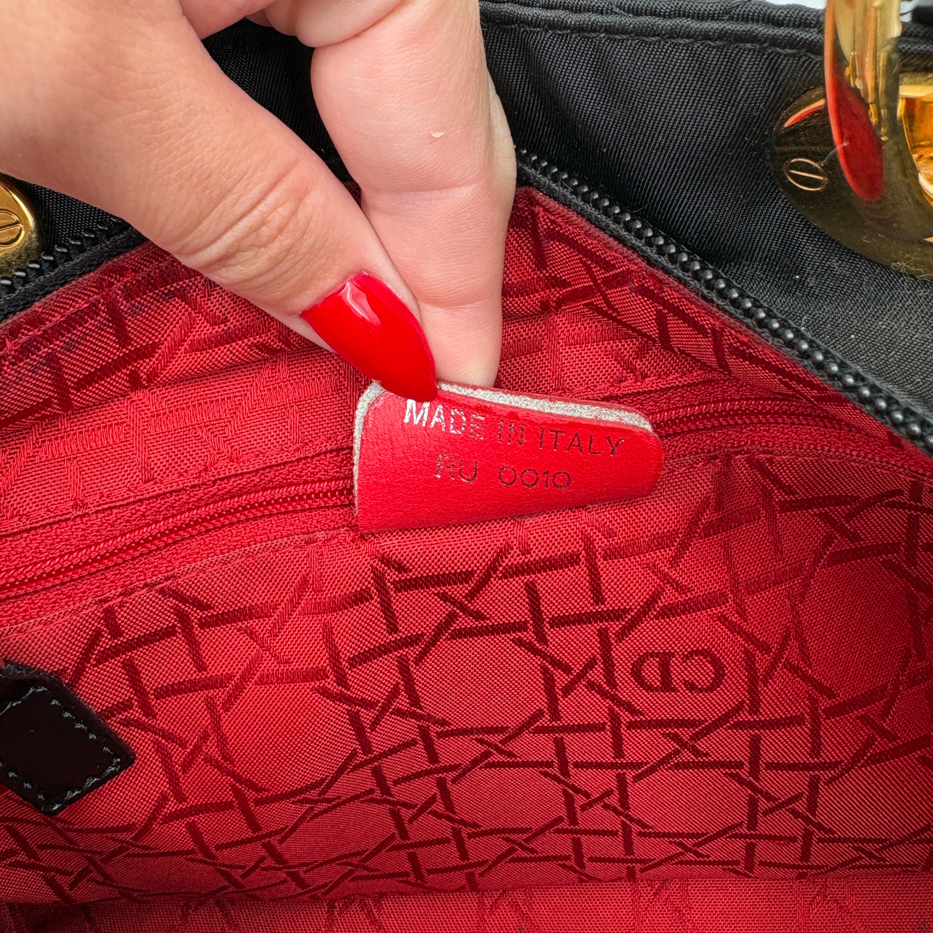 Christian Dior Lady Dior Hand bag Nylon Black