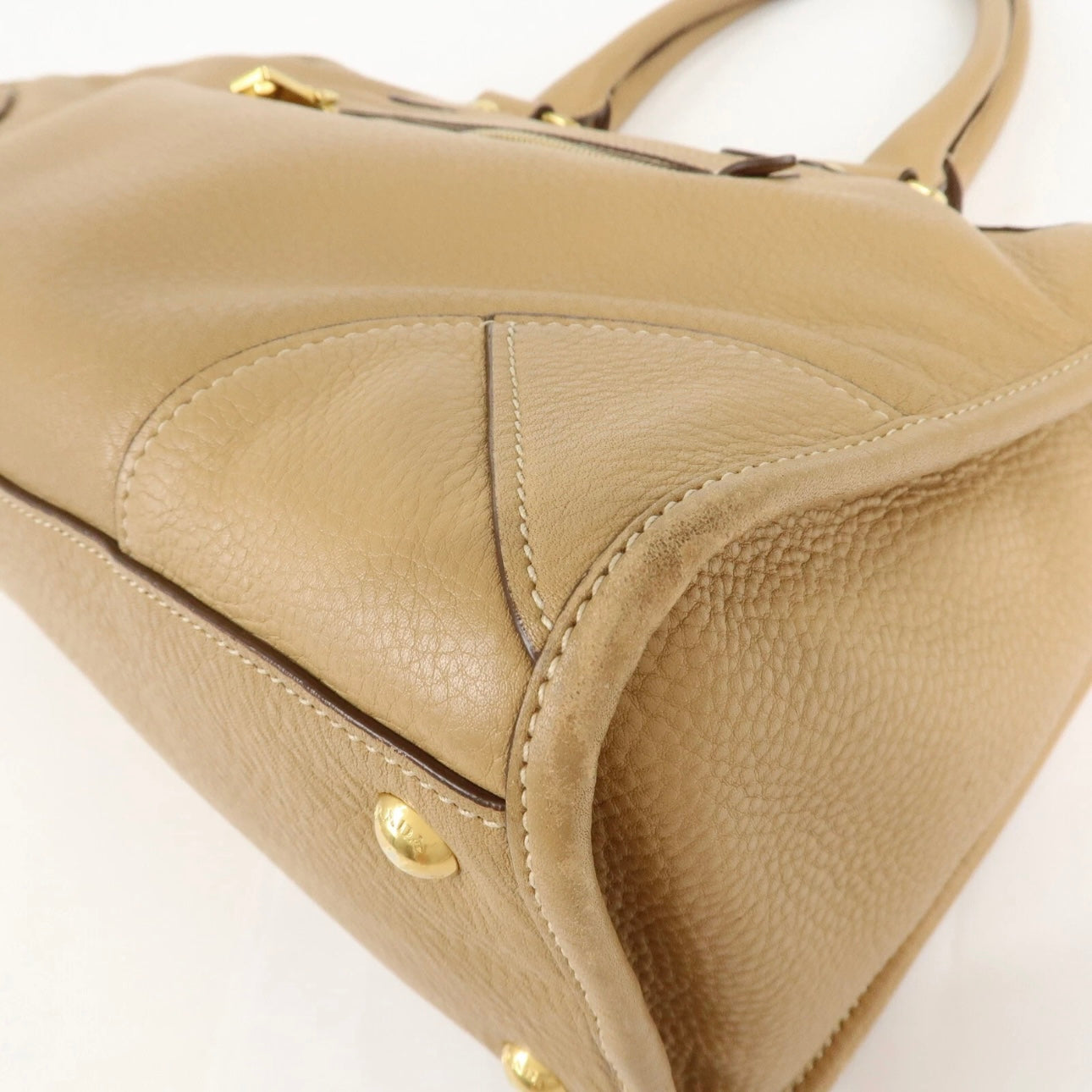 PRADA Logo Leather 2Way Bag - Beige, Leather